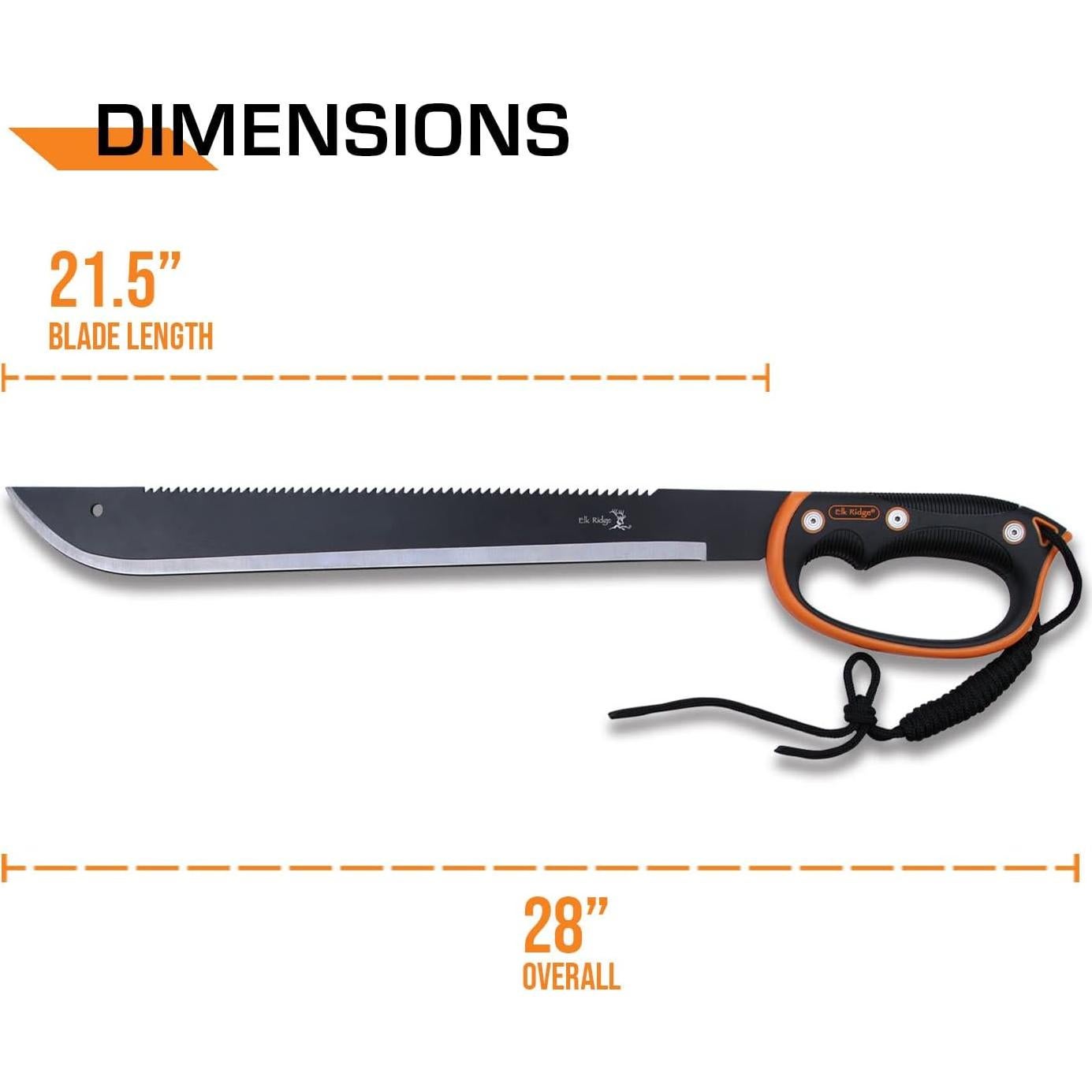 Machete Elk Ridge 62.23 cm Acero Inoxidable Negro con Funda