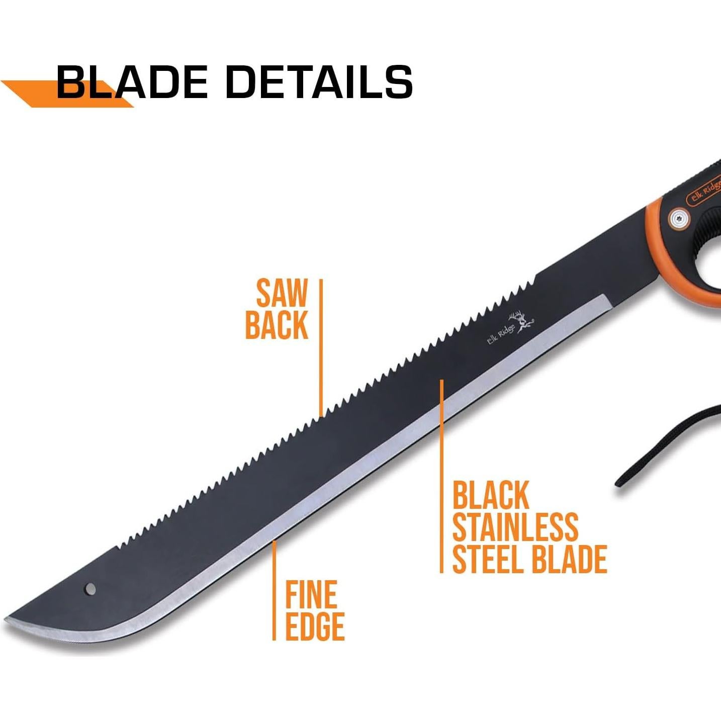 Machete Elk Ridge 62.23 cm Acero Inoxidable Negro con Funda