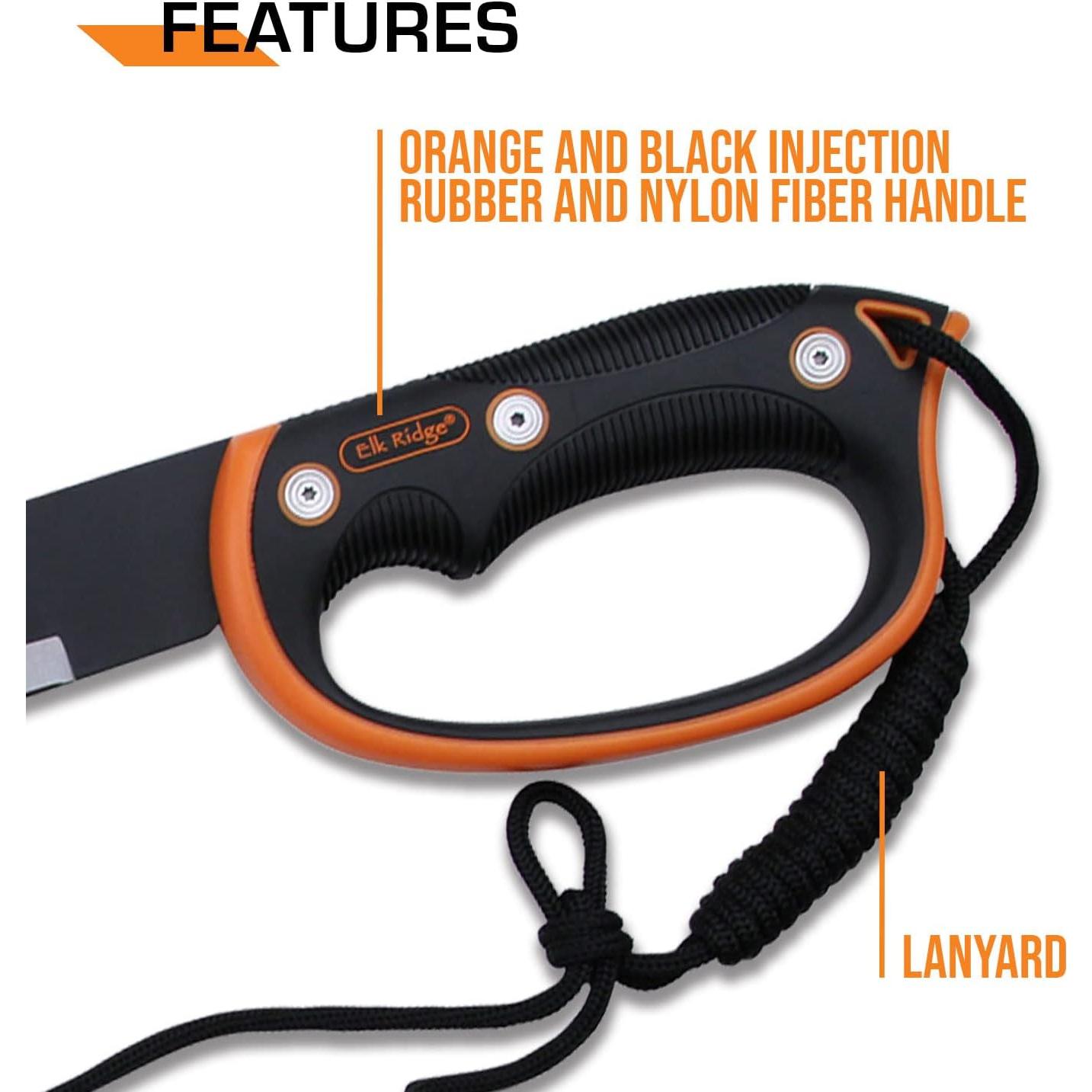 Machete Elk Ridge 62.23 cm Acero Inoxidable Negro con Funda