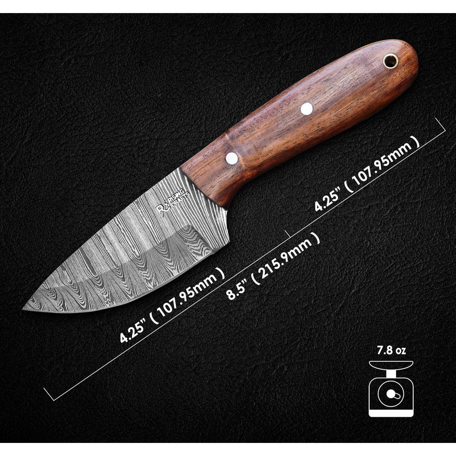 Cuchillo de Caza RISING CRAFTS Damasco 20.32 cm con Funda