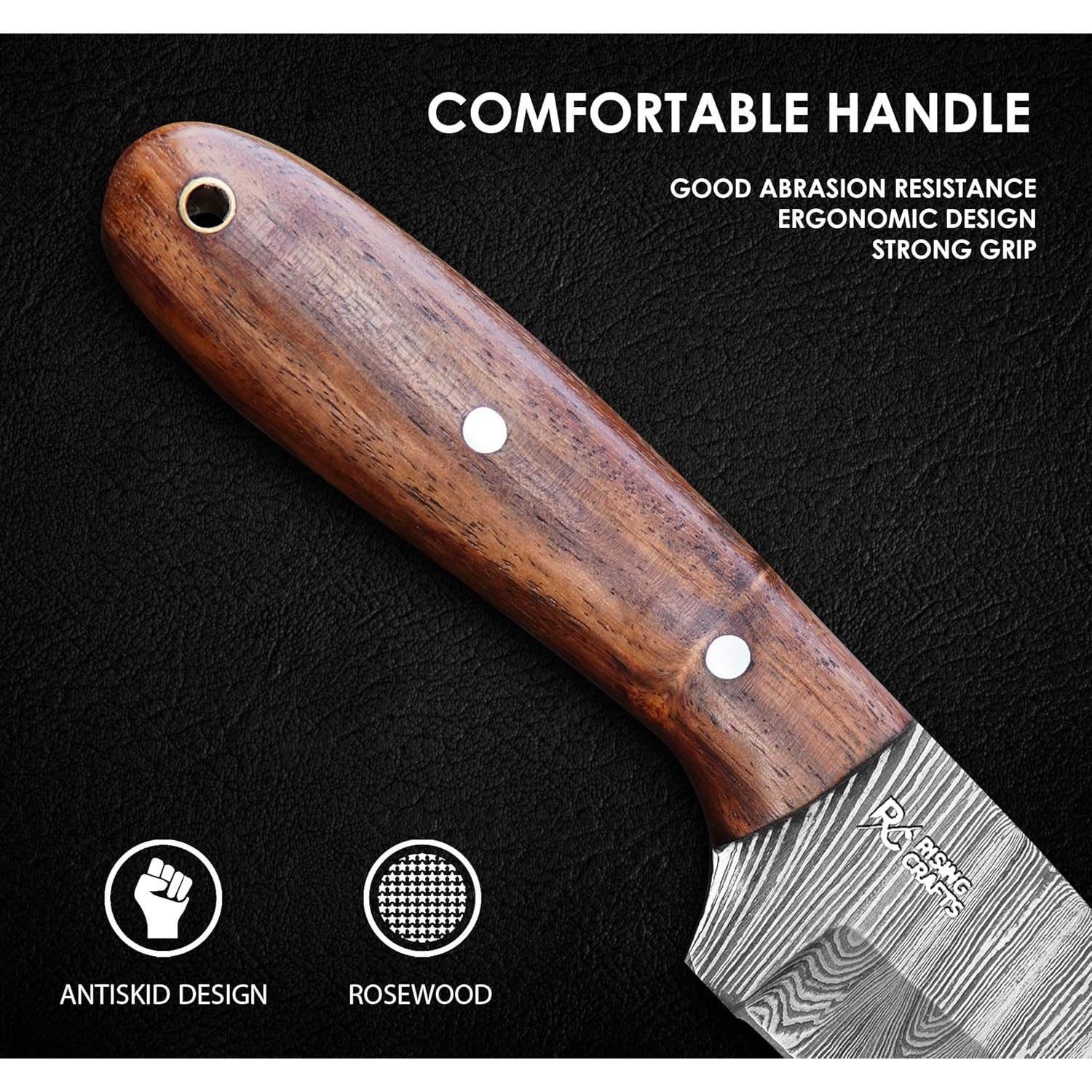 Cuchillo de Caza RISING CRAFTS Damasco 20.32 cm con Funda