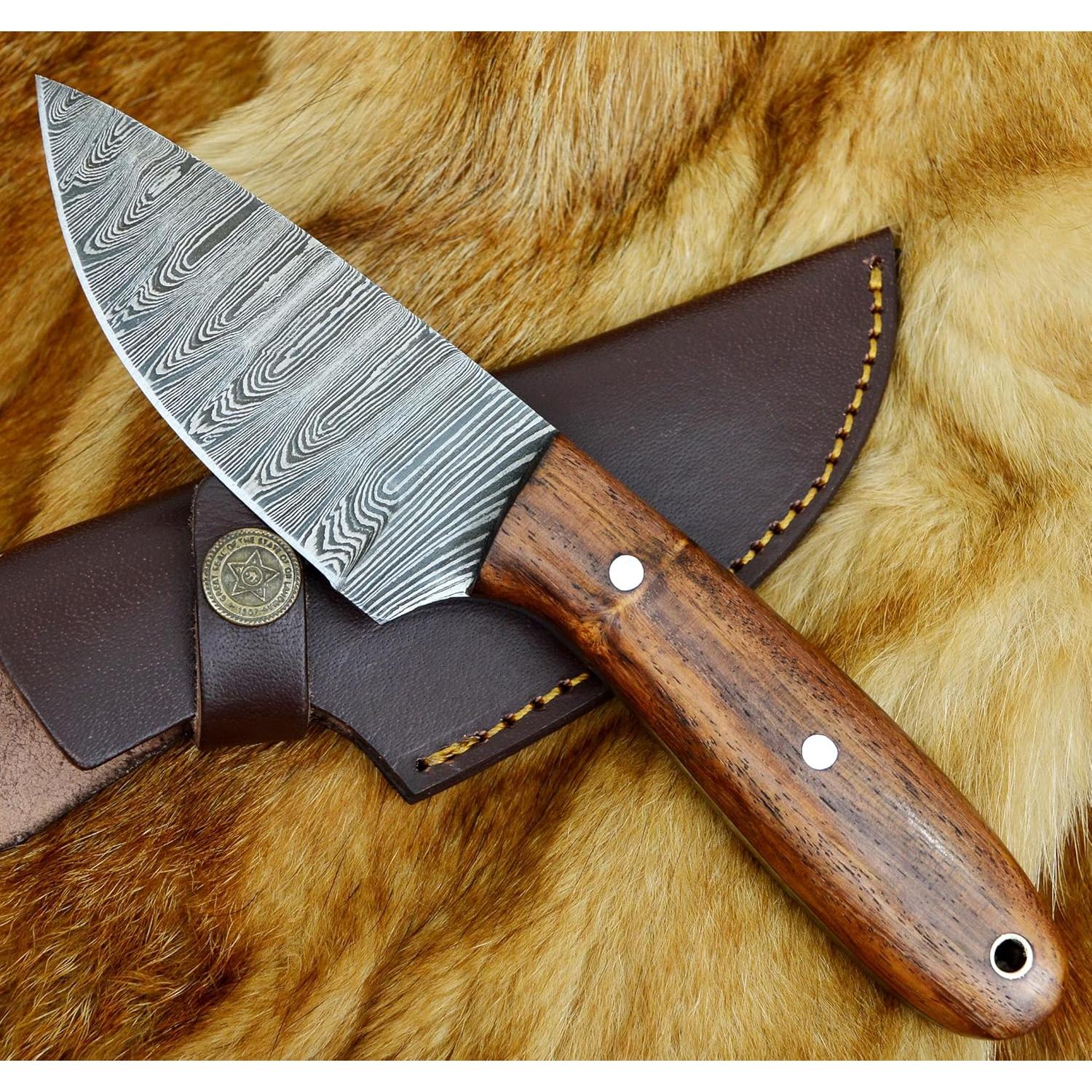 Cuchillo de Caza RISING CRAFTS Damasco 20.32 cm con Funda