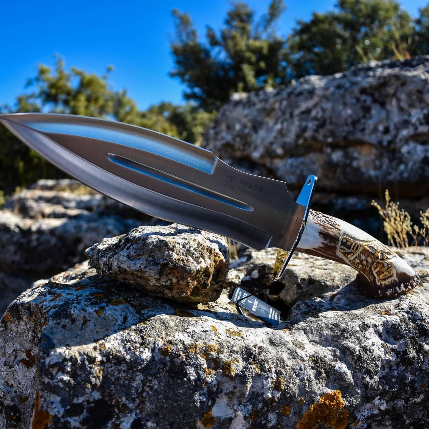 Cuchillo de Caza Joker Verraco CT42, Hoja MOVA 26 cm, Mango de Ciervo