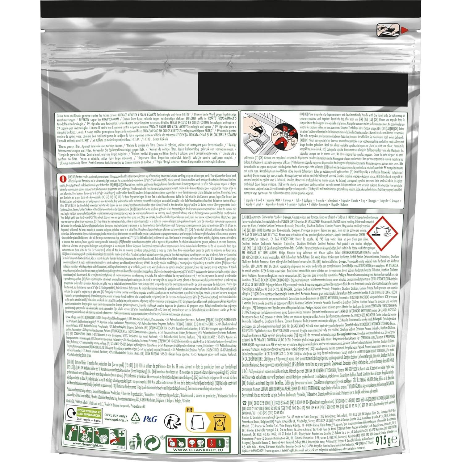 Fairy Platinum Plus 59 Tabletas Lavavajillas Limón - Limpieza Eficaz