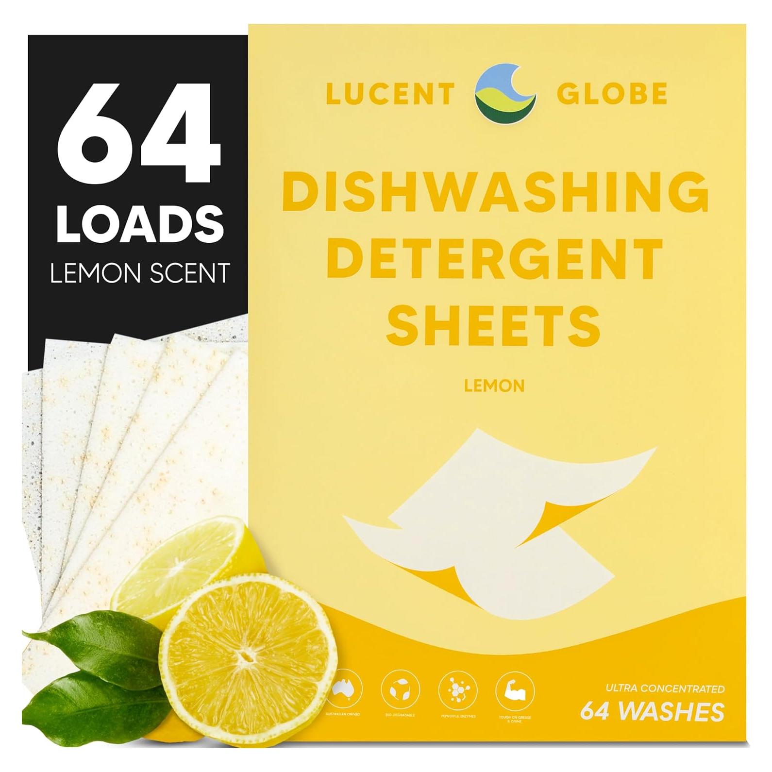 Hojas de detergente para lavavajillas Lucent Globe 64 unidades