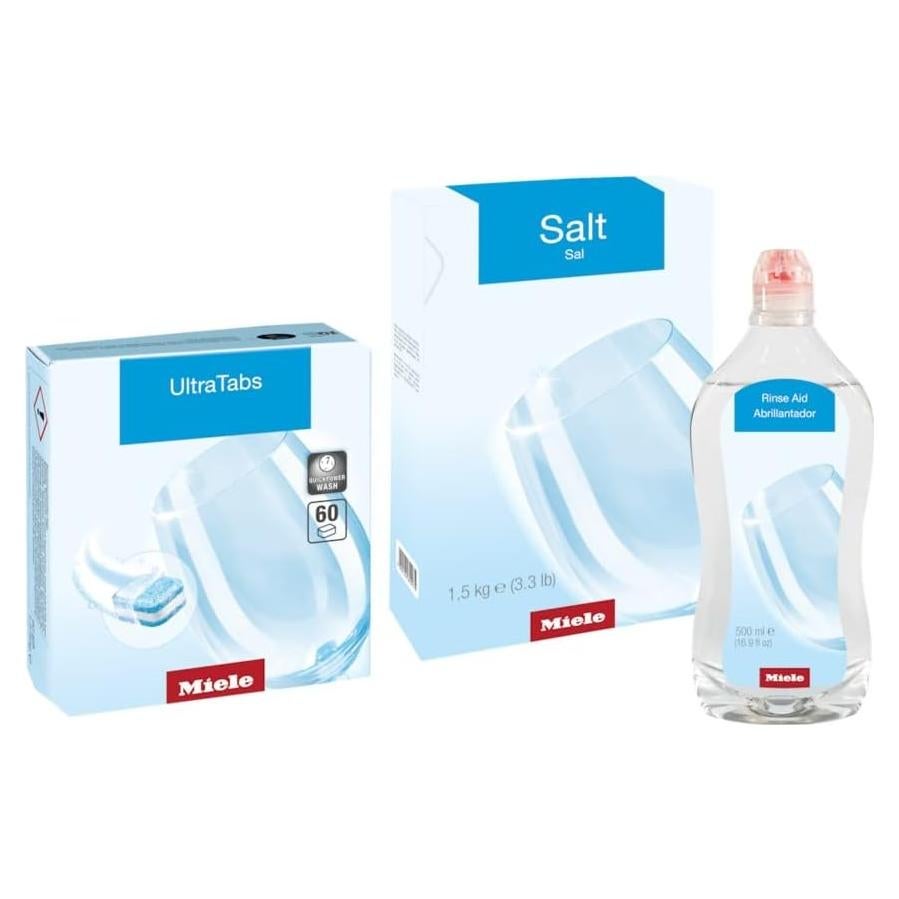 Miele UltraTabs Todo en 1 - 60 Tabletas + 1.5 Kg Sal + 500 ml Abrillantador