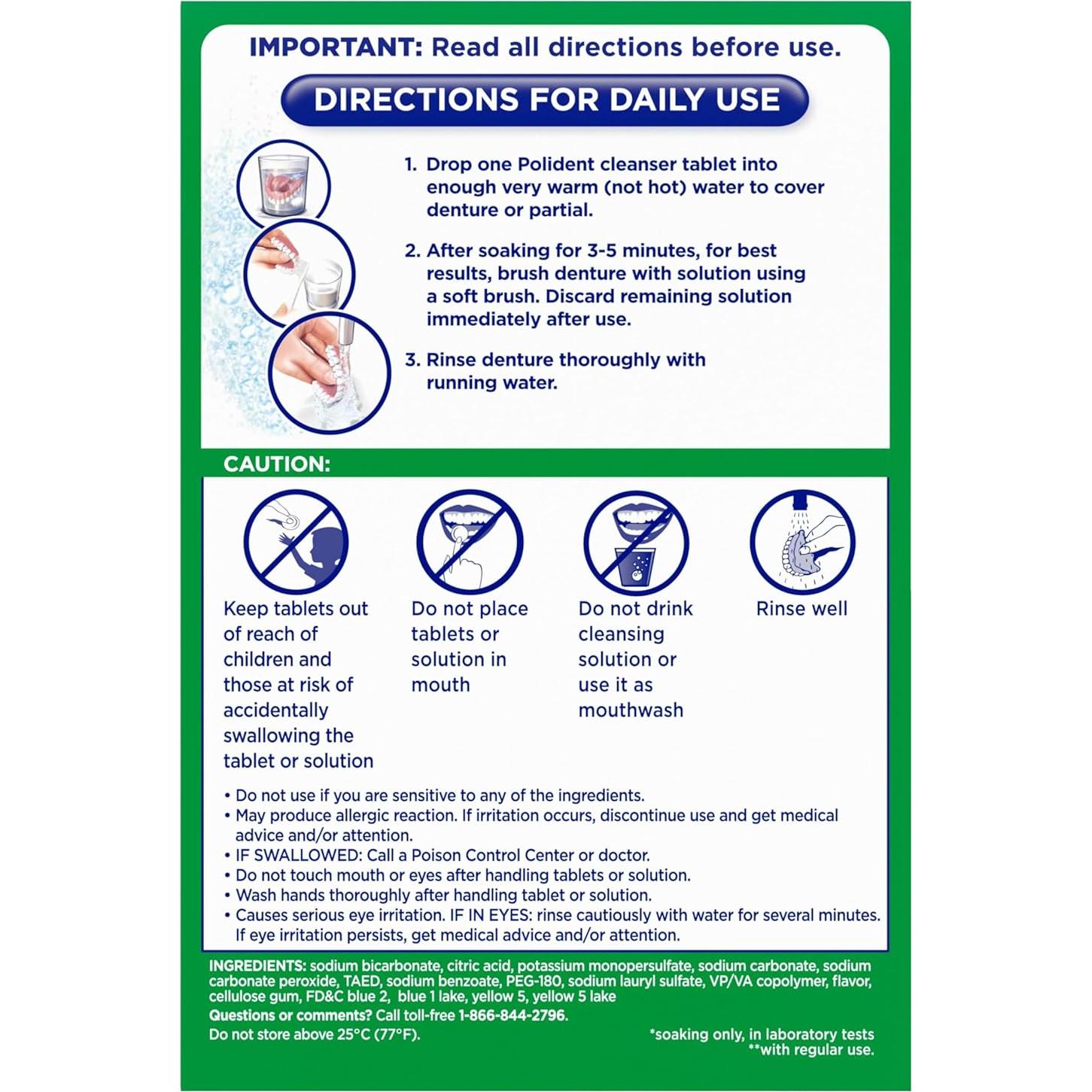 Tabletas Limpiadoras de Dentaduras Polident 3 Minutos - 252 Unidades