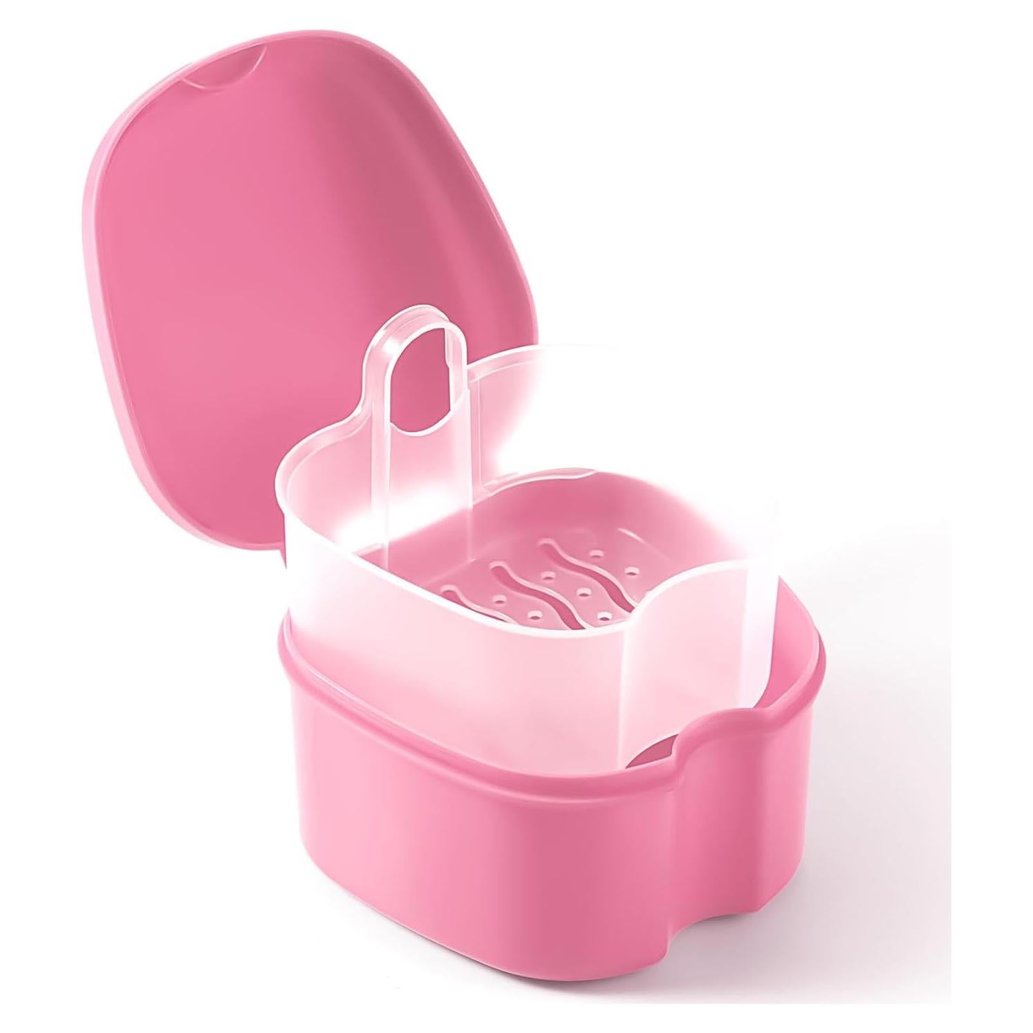 Estuche para Baño de Dentaduras JMU Rosa con Canasta Filtro