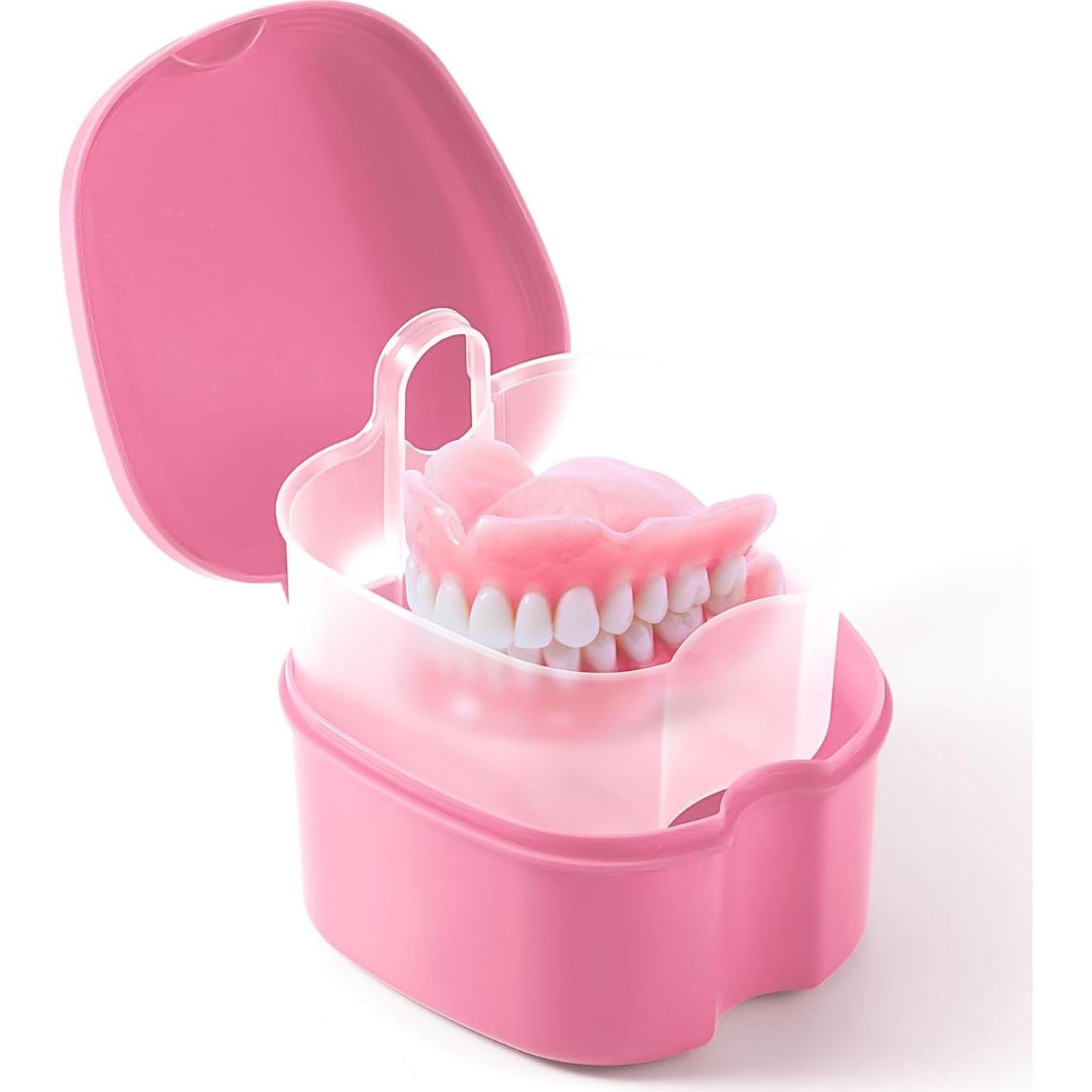 Estuche para Baño de Dentaduras JMU Rosa con Canasta Filtro