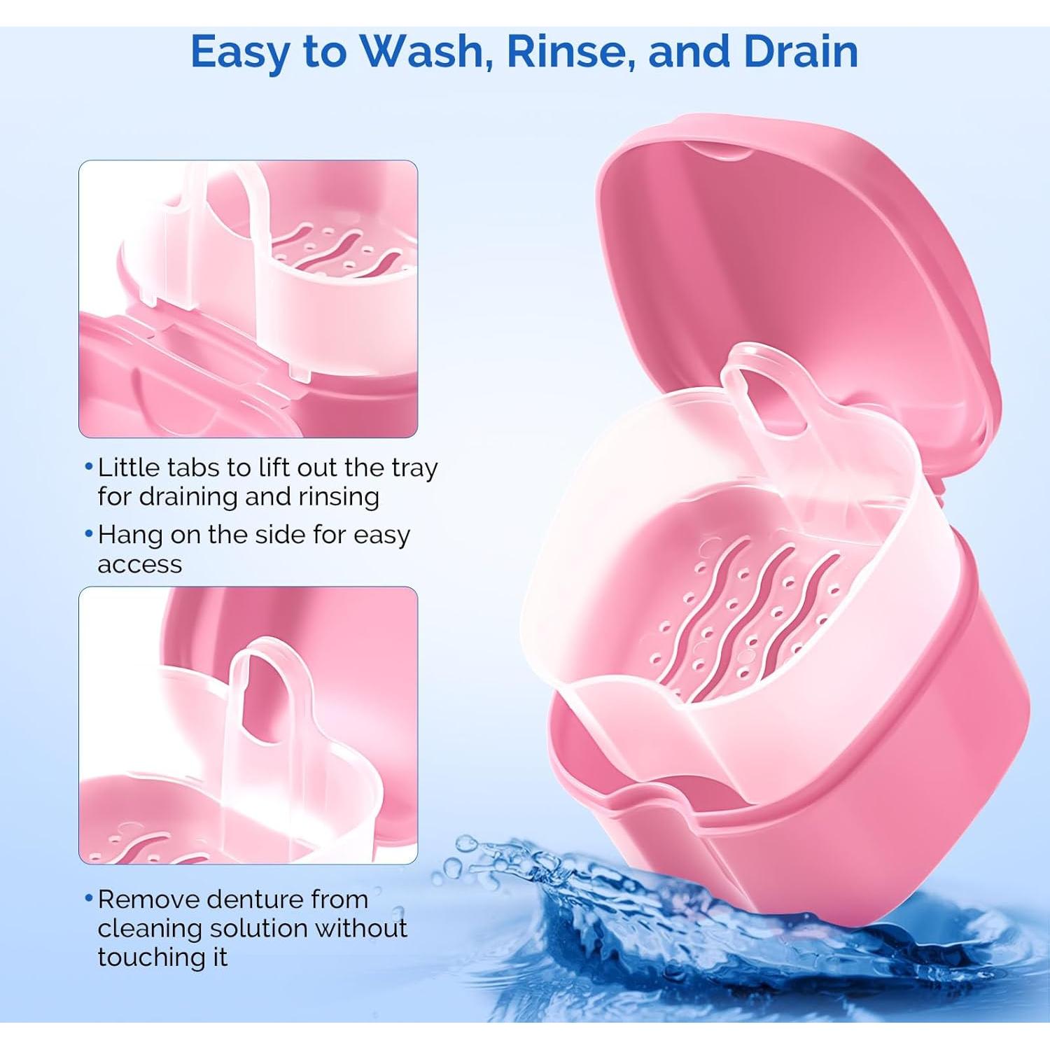 Estuche para Baño de Dentaduras JMU Rosa con Canasta Filtro