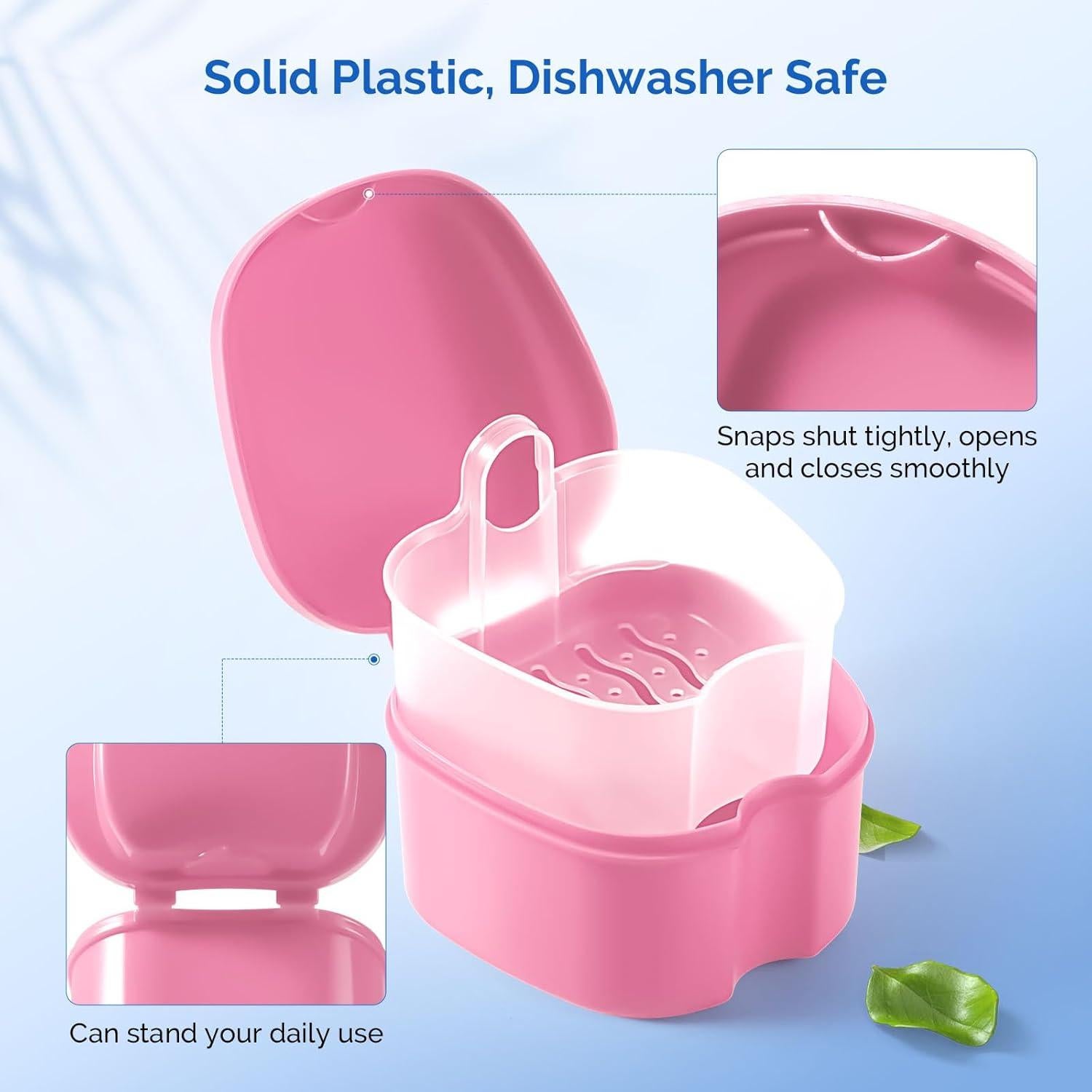 Estuche para Baño de Dentaduras JMU Rosa con Canasta Filtro