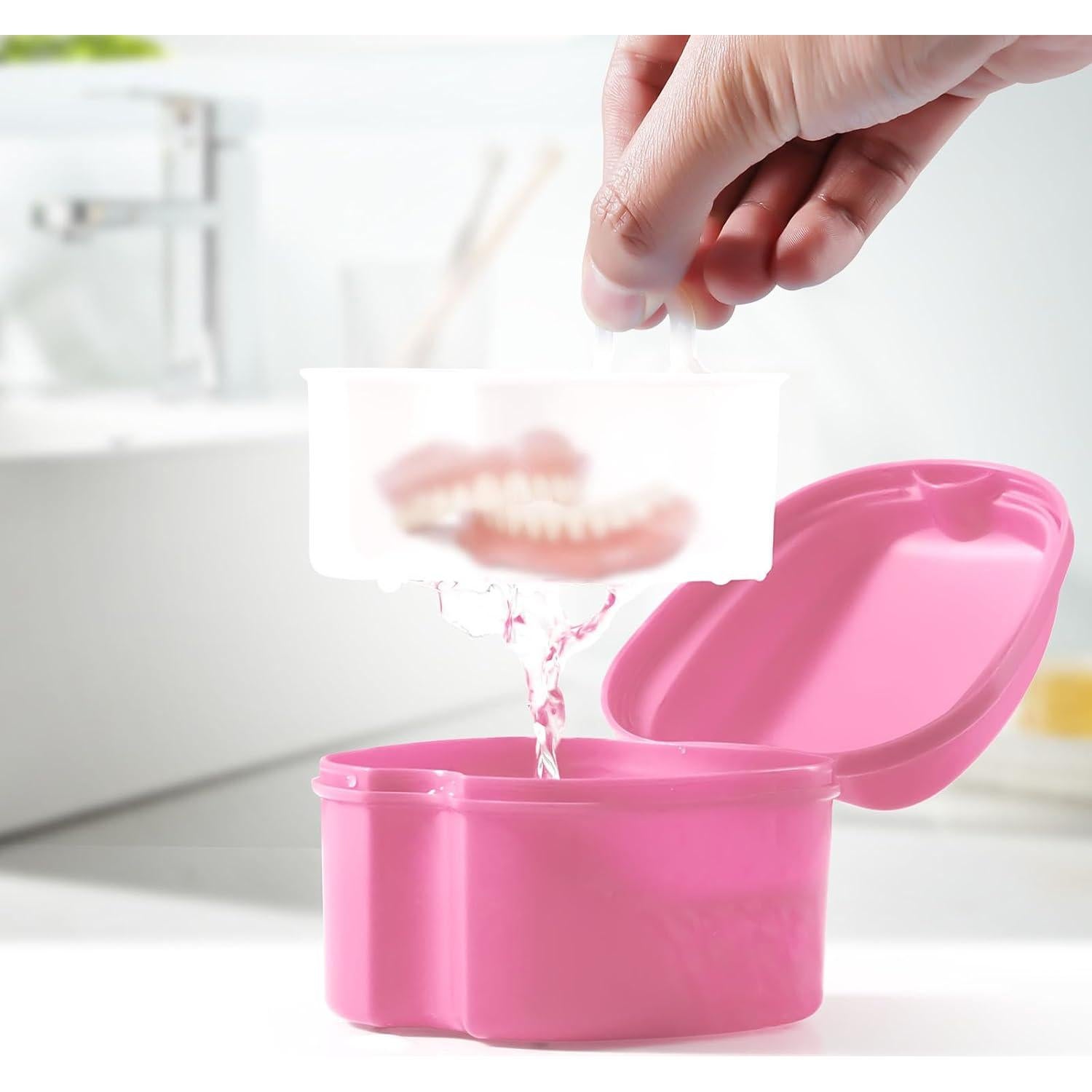 Estuche para Baño de Dentaduras JMU Rosa con Canasta Filtro