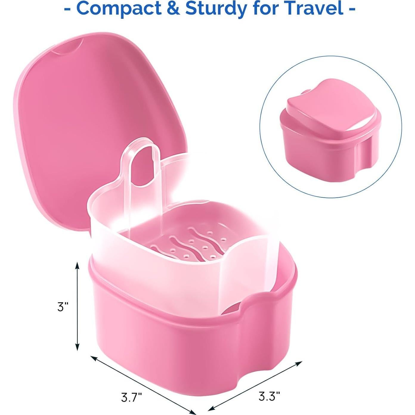 Estuche para Baño de Dentaduras JMU Rosa con Canasta Filtro