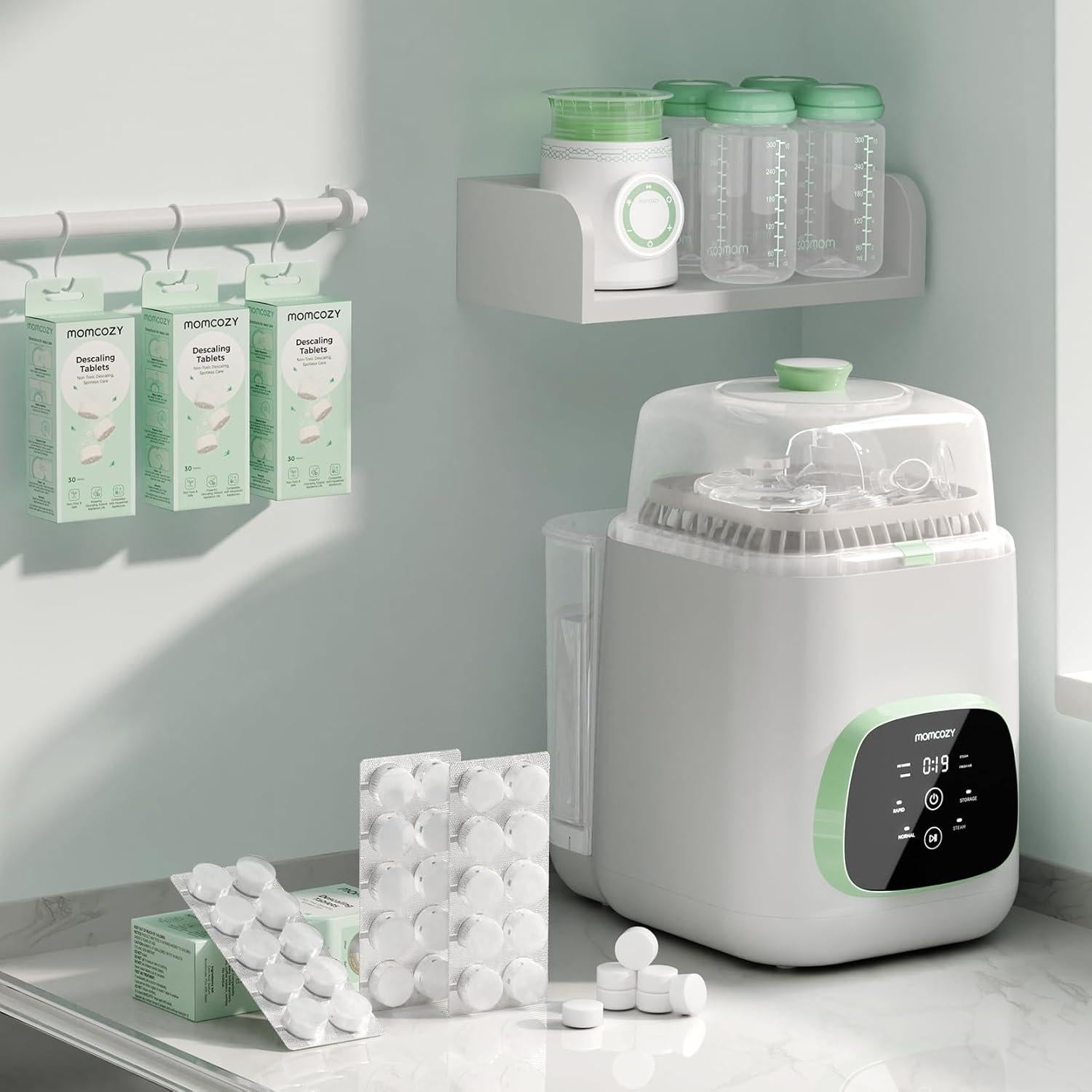 Lavadora de Botellas Momcozy con Tabletas Desincrustantes