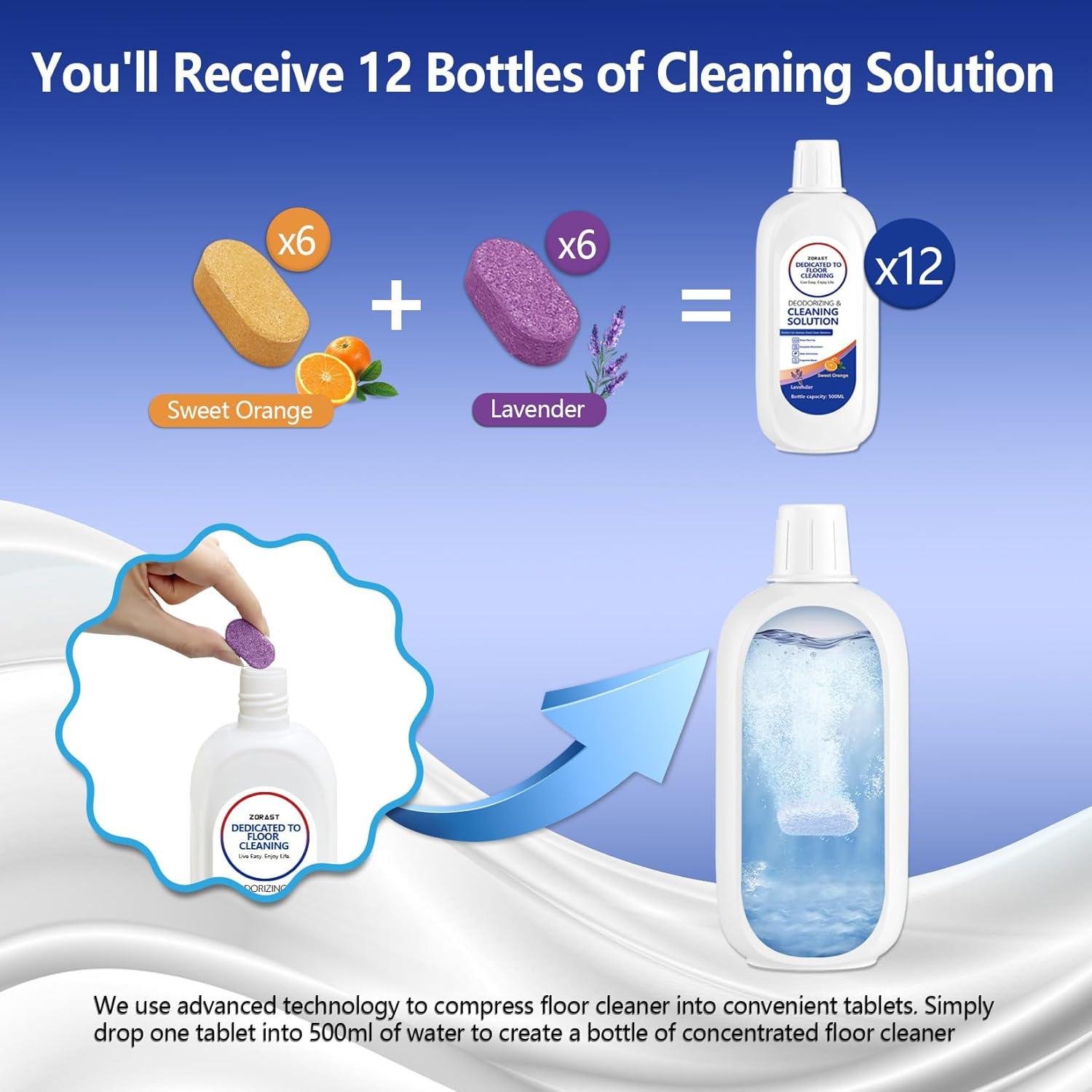 Tabletas de Limpieza de Pisos ZORAST 12PCS Aroma Lavanda Naranja