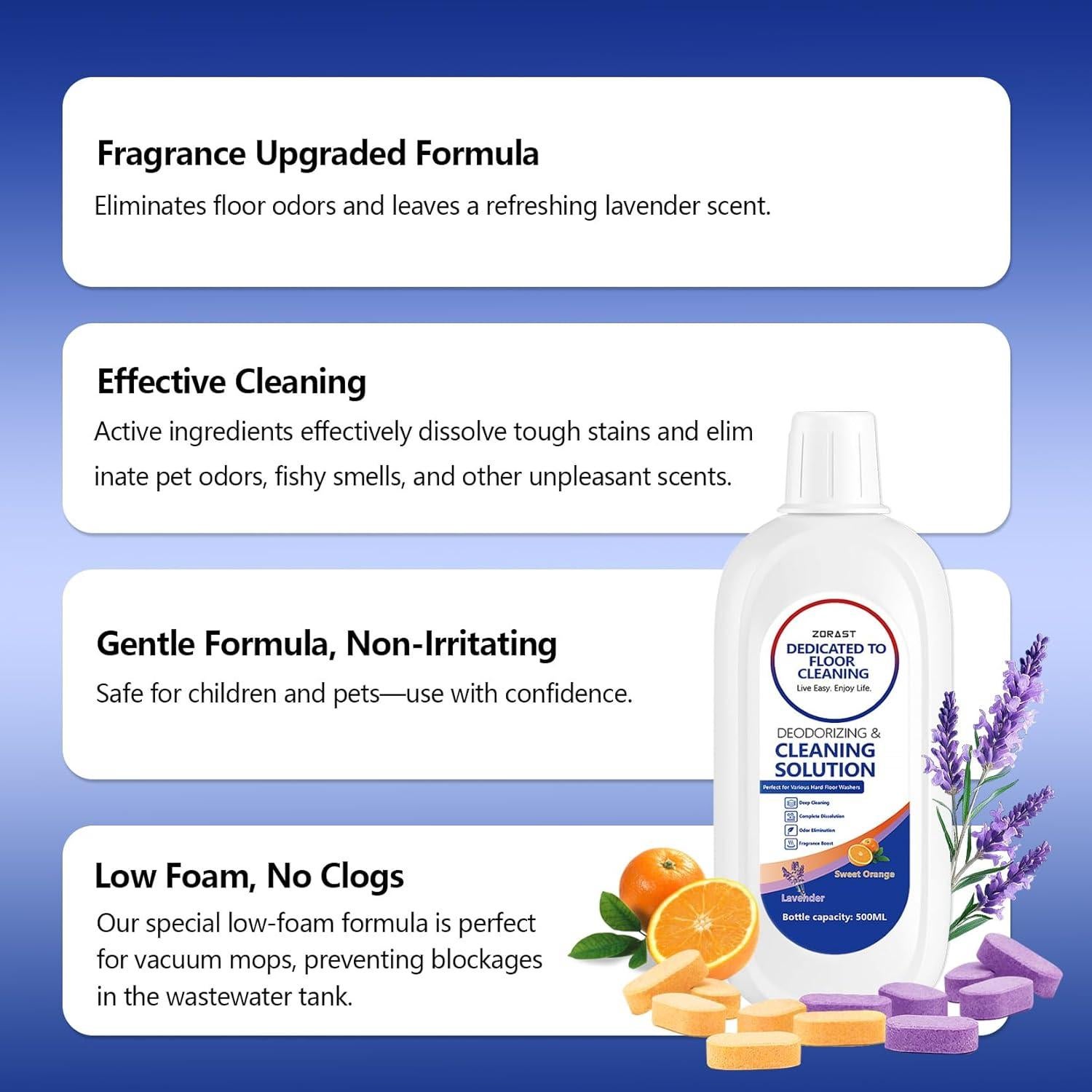 Tabletas de Limpieza de Pisos ZORAST 12PCS Aroma Lavanda Naranja