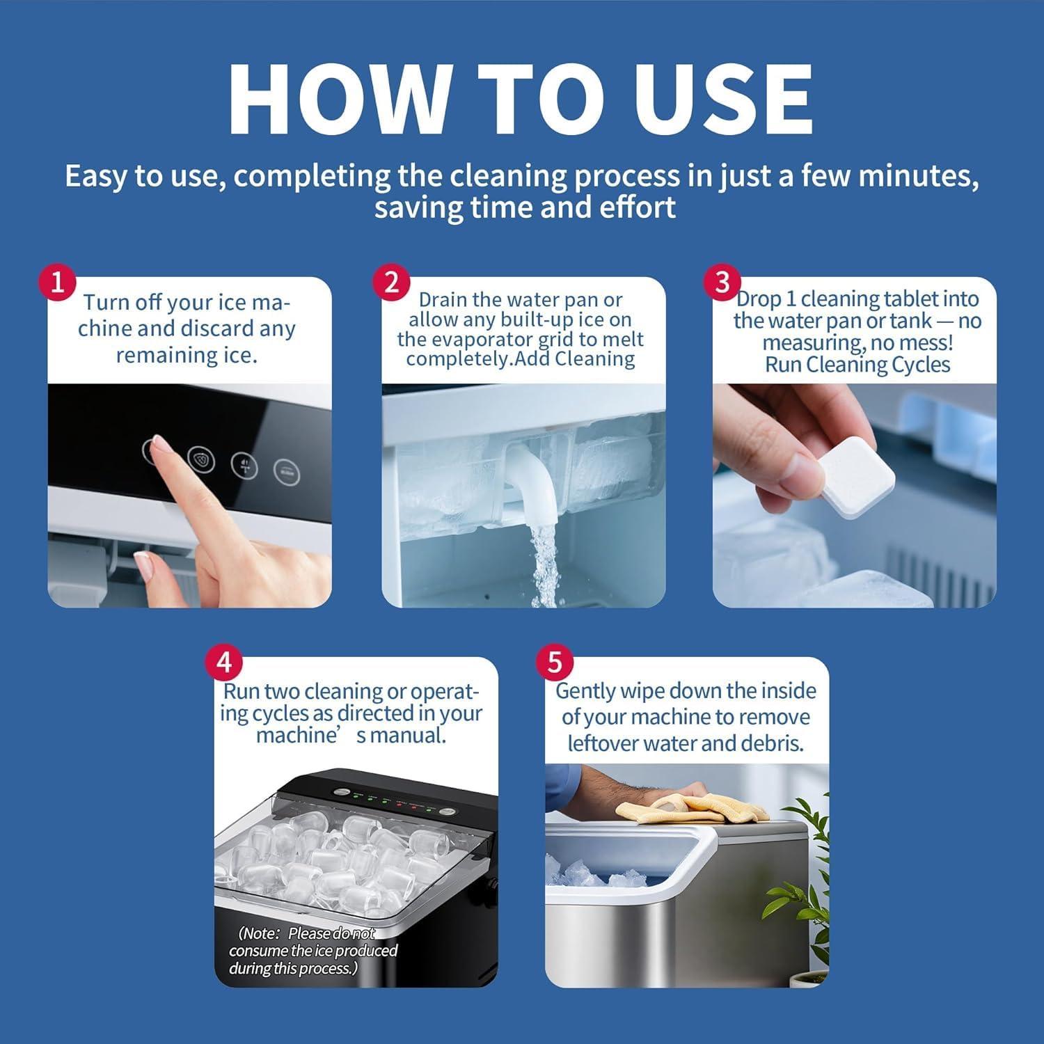 100 Tabletas Limpiadoras para Máquinas de Hielo Maebho