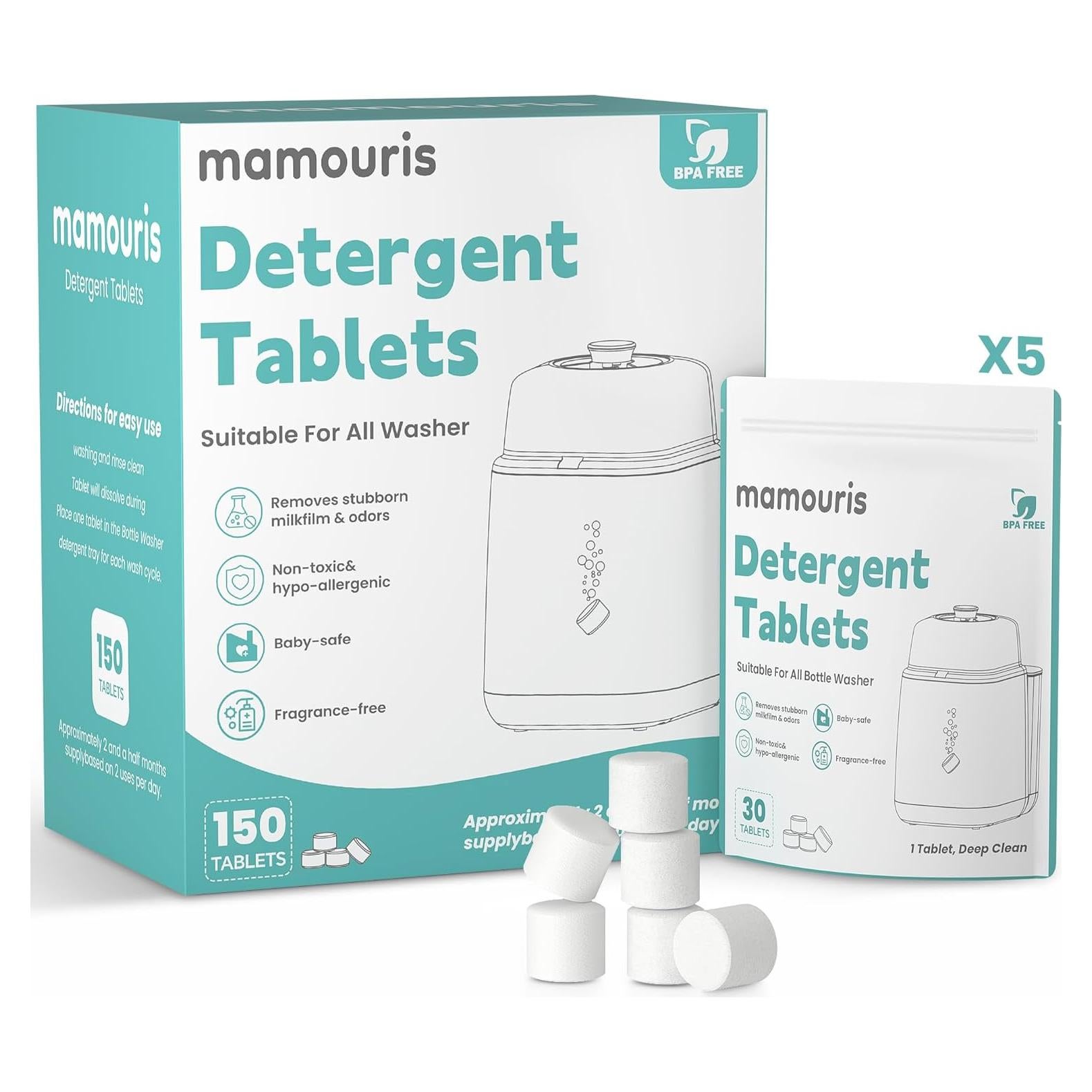 150 Tabletas de Detergente Mamouris para Lavadoras de Botellas