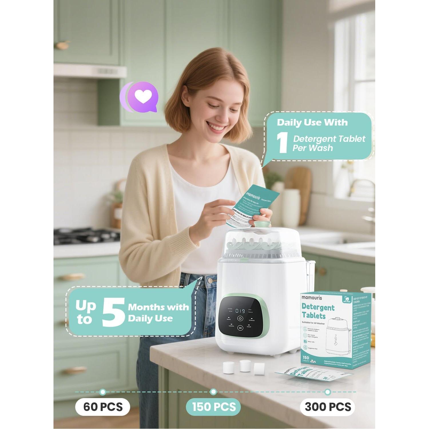 150 Tabletas de Detergente Mamouris para Lavadoras de Botellas