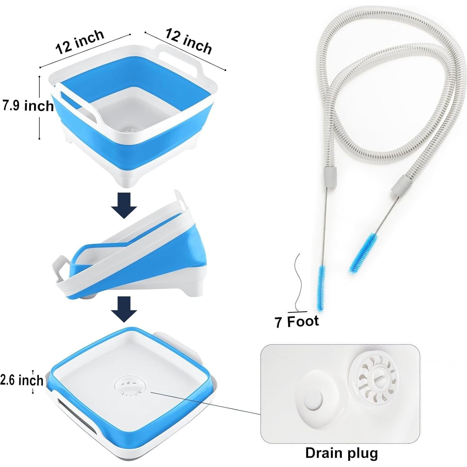 Kit de Limpieza para Mangueras CPAP Detsuk - Cepillo 7 pies y Bañera Plegable
