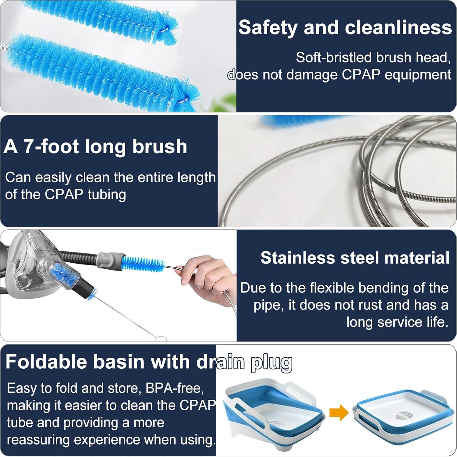 Kit de Limpieza para Mangueras CPAP Detsuk - Cepillo 7 pies y Bañera Plegable