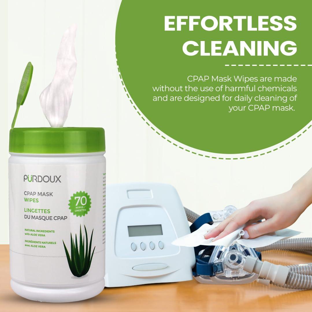 Toallitas CPAP PURDOUX 100% Algodón Aloe Vera 70 Unidades