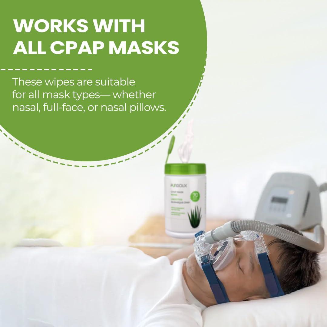 Toallitas CPAP PURDOUX 100% Algodón Aloe Vera 70 Unidades