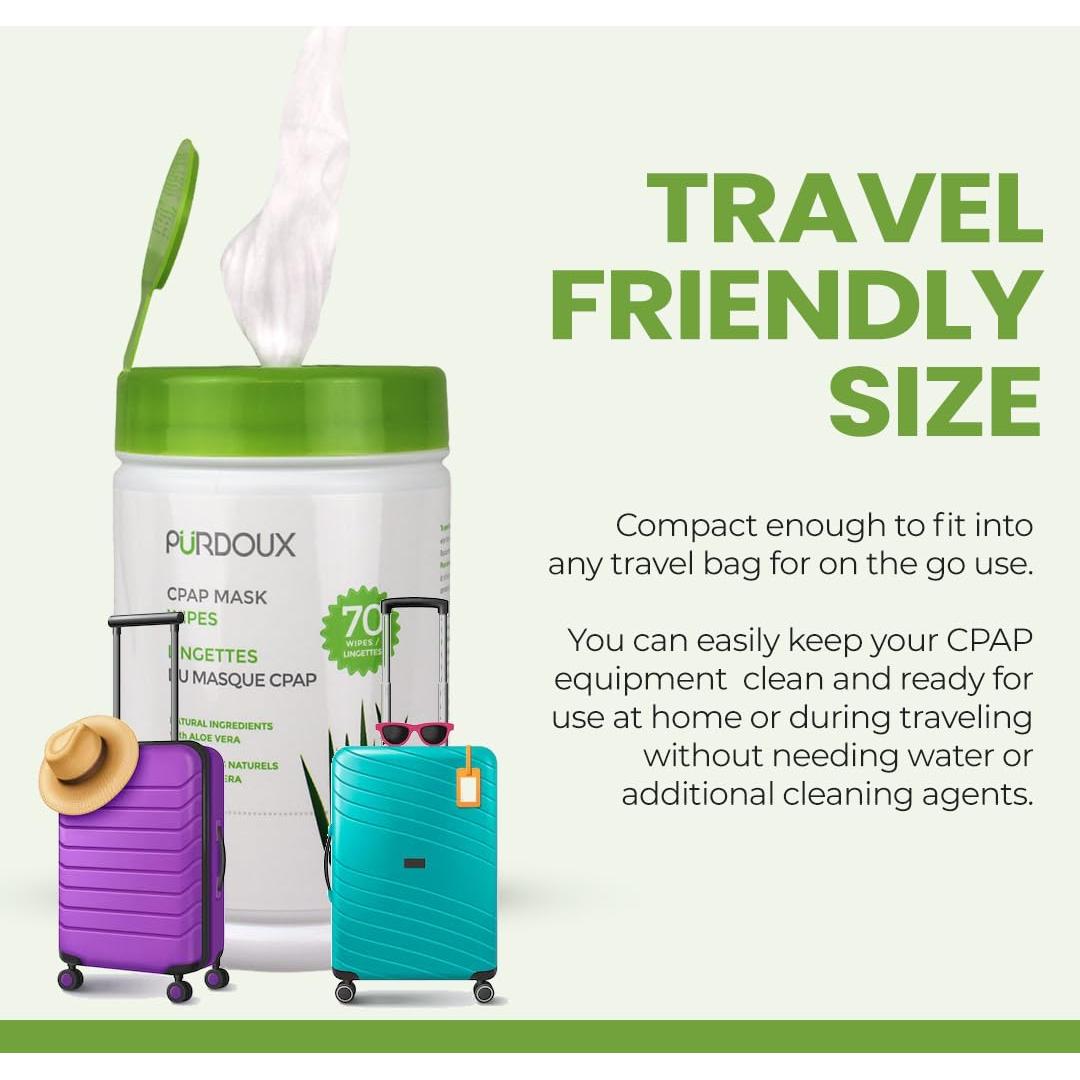 Toallitas CPAP PURDOUX 100% Algodón Aloe Vera 70 Unidades