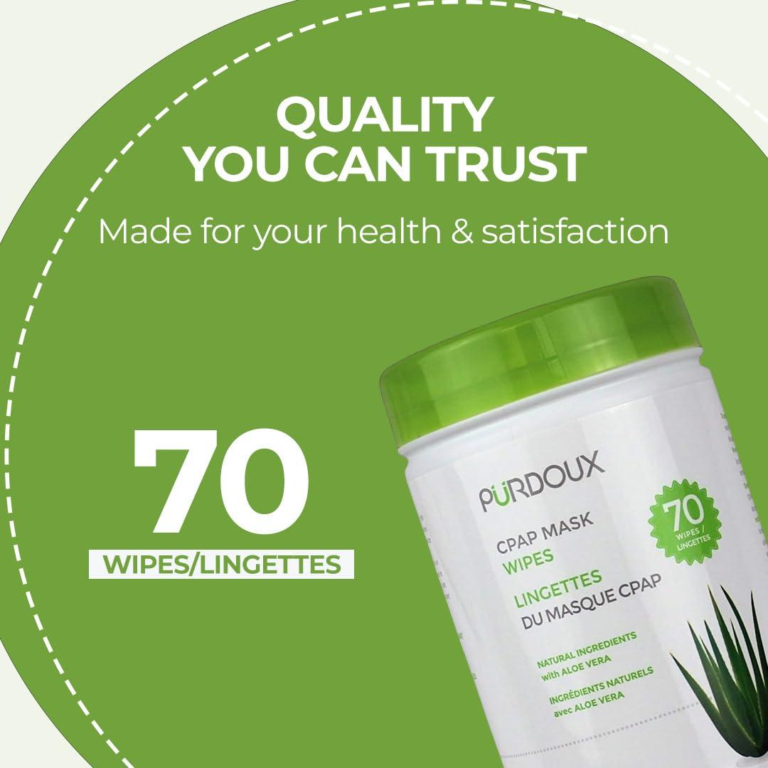 Toallitas CPAP PURDOUX 100% Algodón Aloe Vera 70 Unidades