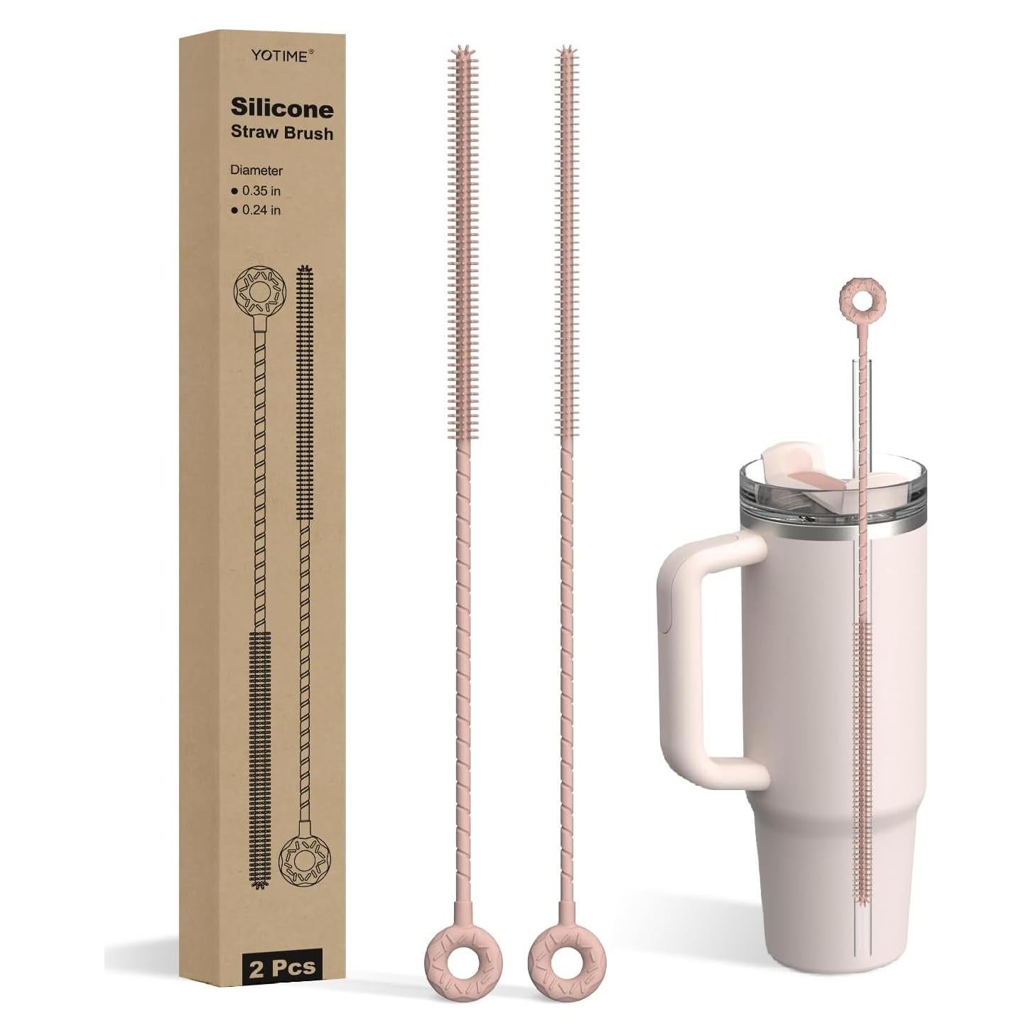 Cepillo Limpiador de Pajitas de Silicona YOTIME - 2 Pcs Rosa