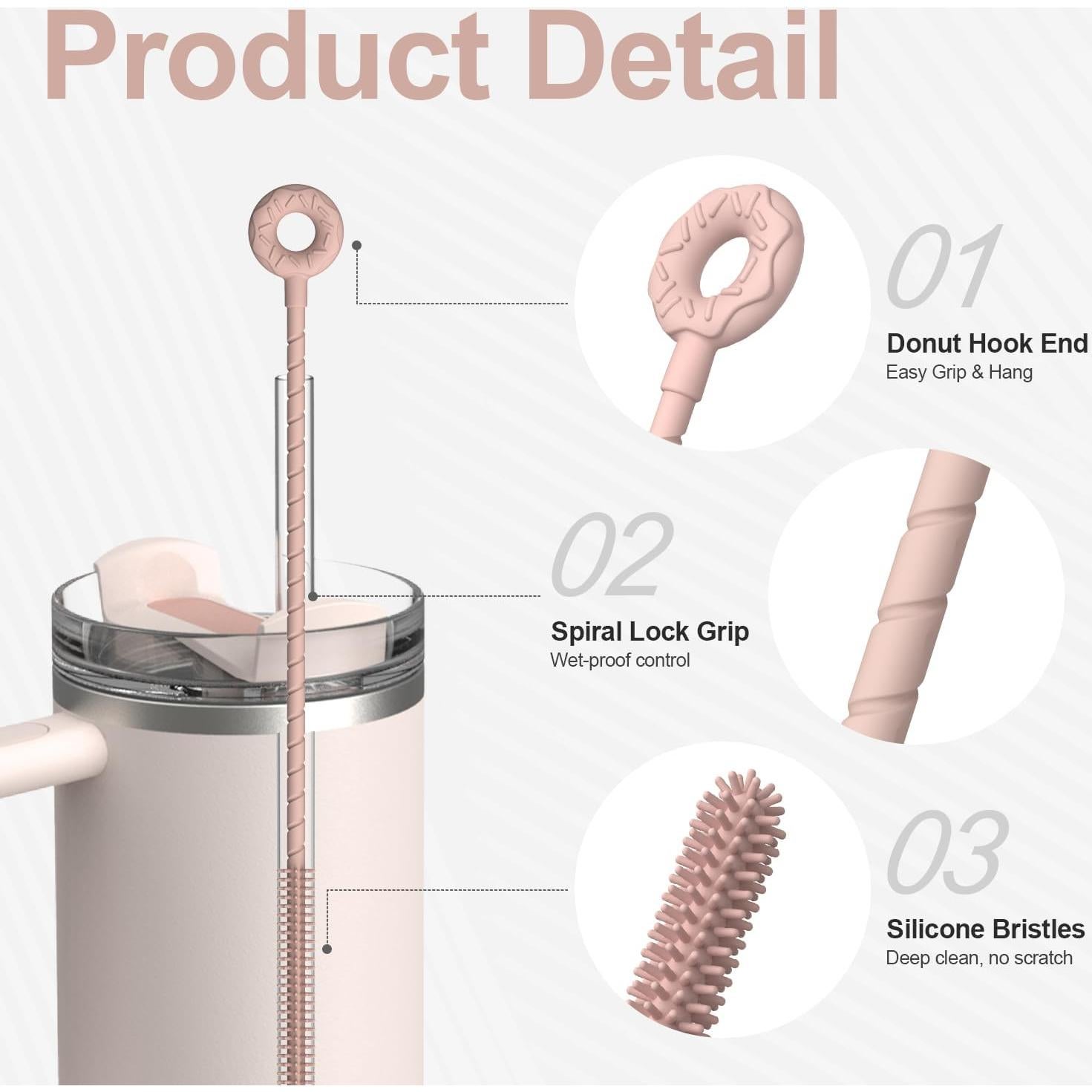 Cepillo Limpiador de Pajitas de Silicona YOTIME - 2 Pcs Rosa