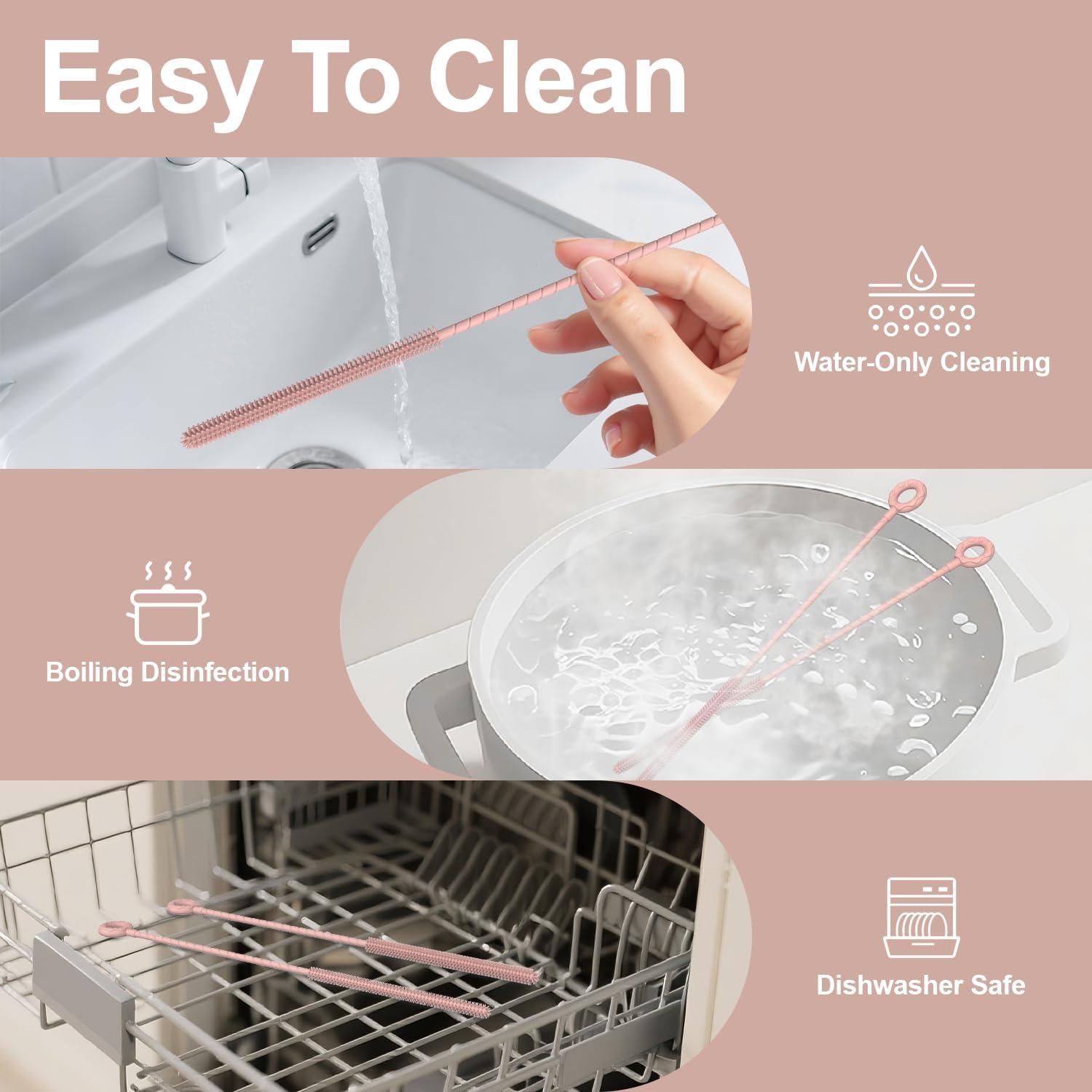 Cepillo Limpiador de Pajitas de Silicona YOTIME - 2 Pcs Rosa