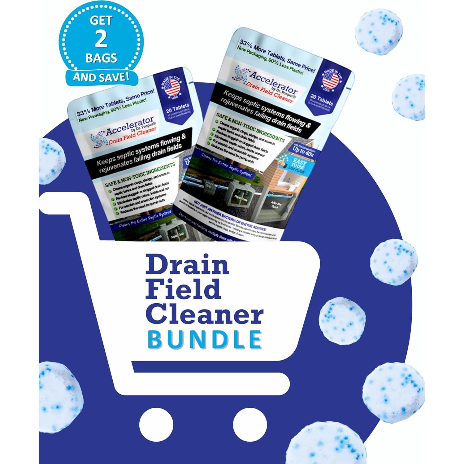 Limpiador de Campo de Drenaje Dr Pooper - 2 Tabletas Efectivas