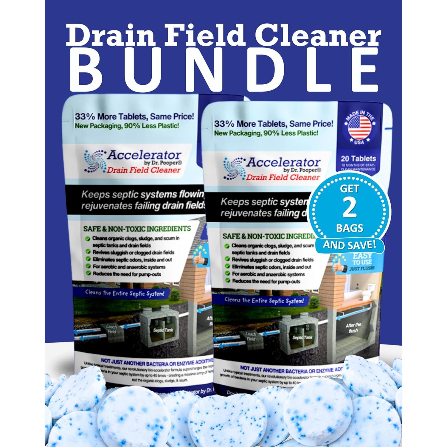 Limpiador de Campo de Drenaje Dr Pooper - 2 Tabletas Efectivas