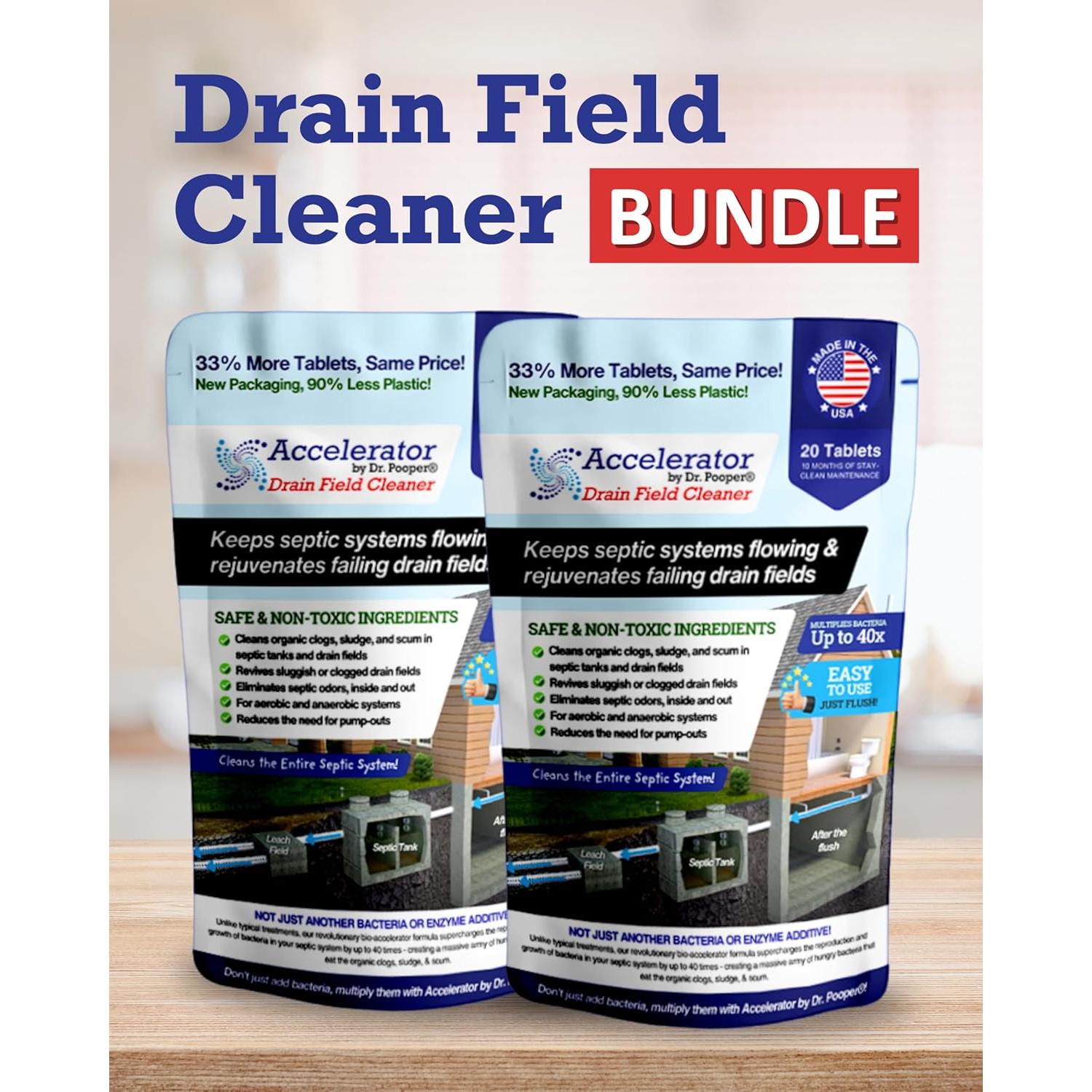 Limpiador de Campo de Drenaje Dr Pooper - 2 Tabletas Efectivas