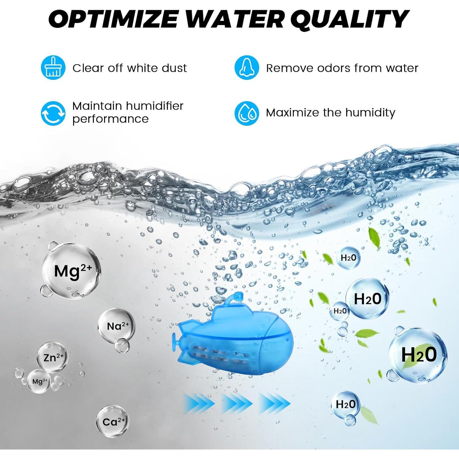 puxyblue 9-Pack Humidifier Tank Cleaner Blue Small Submarine Fit for Most Humidifiers and Fish Tanks, Purifies Water, Prevents Hard Water Build Up, Eliminates White Dust and Odours