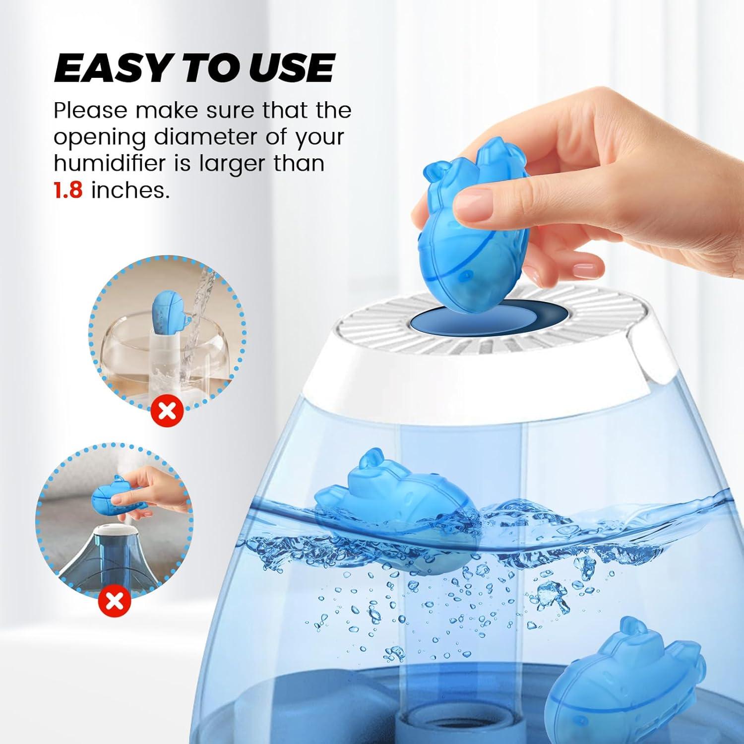 puxyblue 9-Pack Humidifier Tank Cleaner Blue Small Submarine Fit for Most Humidifiers and Fish Tanks, Purifies Water, Prevents Hard Water Build Up, Eliminates White Dust and Odours