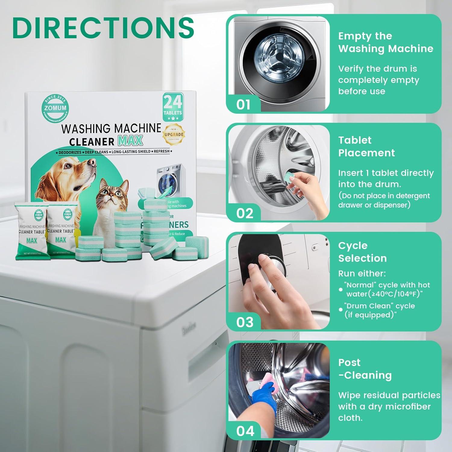 Tabletas Limpiadoras de Lavadora Zomum - 24 Unidades para Mascotas