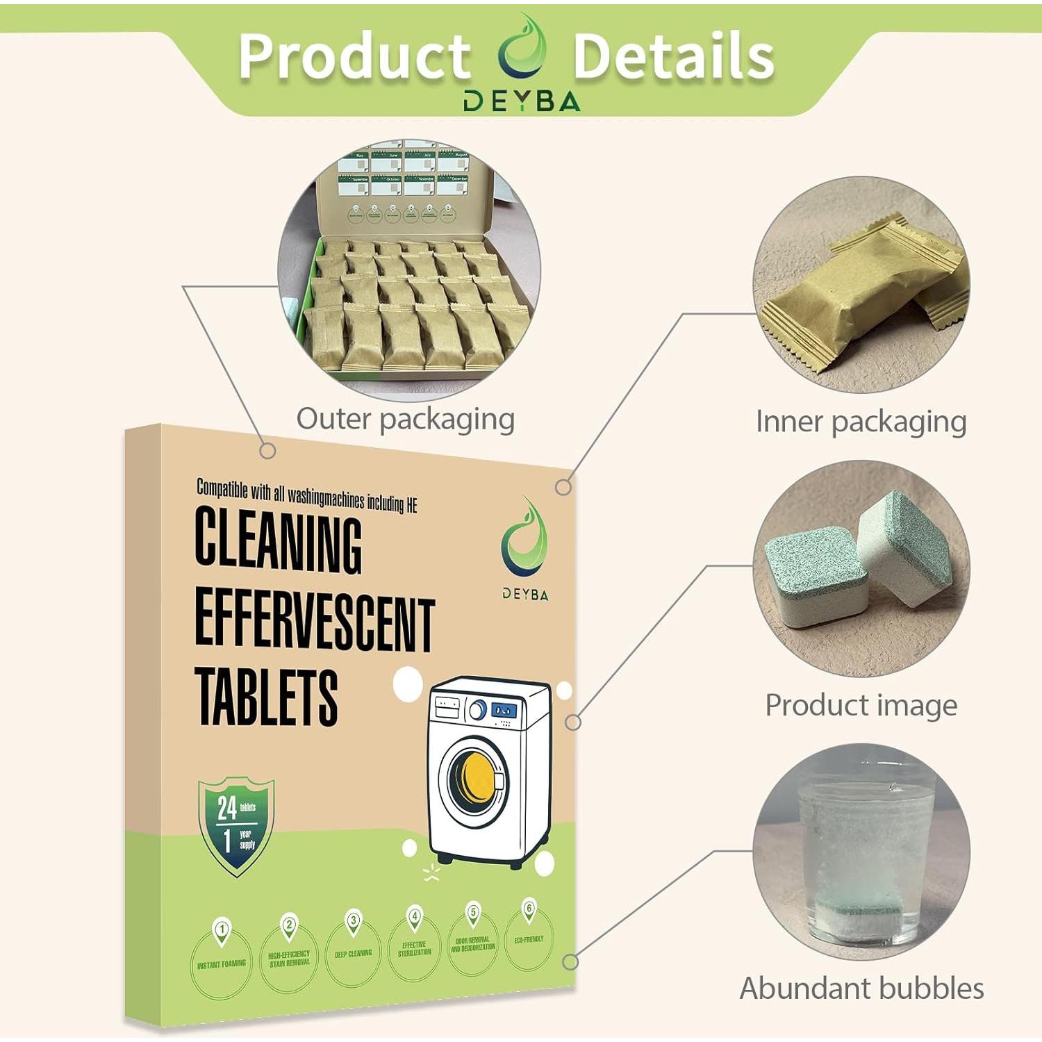 Tabletas Limpiadoras DEYBA para Lavadora - 24 Unidades Ecológicas