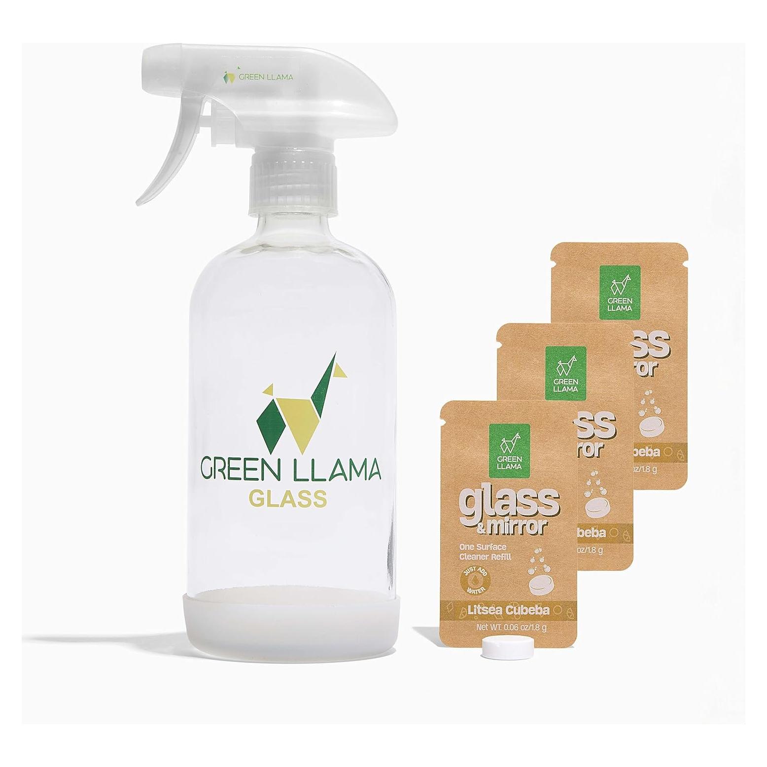 Spray Limpiador de Vidrio Green Llama 473ml + 3 Recargas Ecológicas