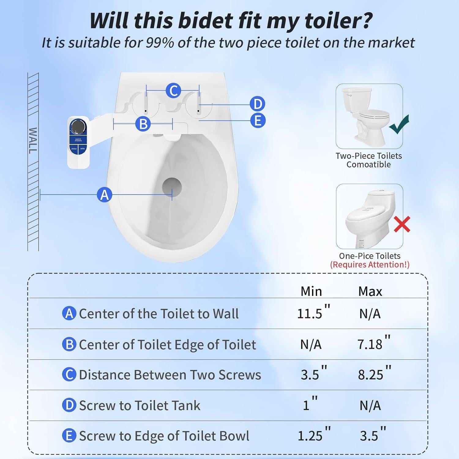 Bidet No Eléctrico SAMODRA - Doble Boquilla Autolimpiante Azul