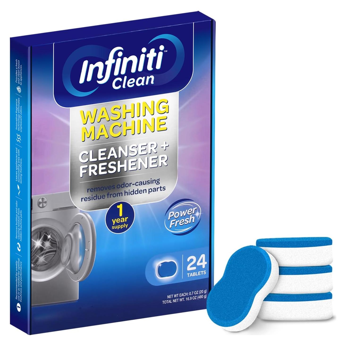 Tabletas Limpiadoras de Lavadora Infiniti Clean 24 Pzas 478g