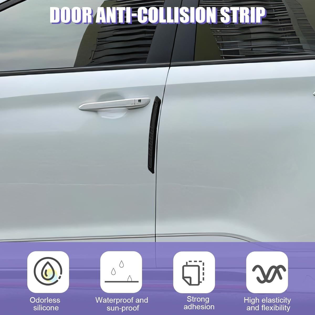 Car Door Edge Guard, 4PCS Silicone Anti-Collision Self-Adhesive Vehicle Door Protector Trim Strip, Anti-Scratch Auto Decorative Stickers, Universal for Sedan Truck SUV (Black)