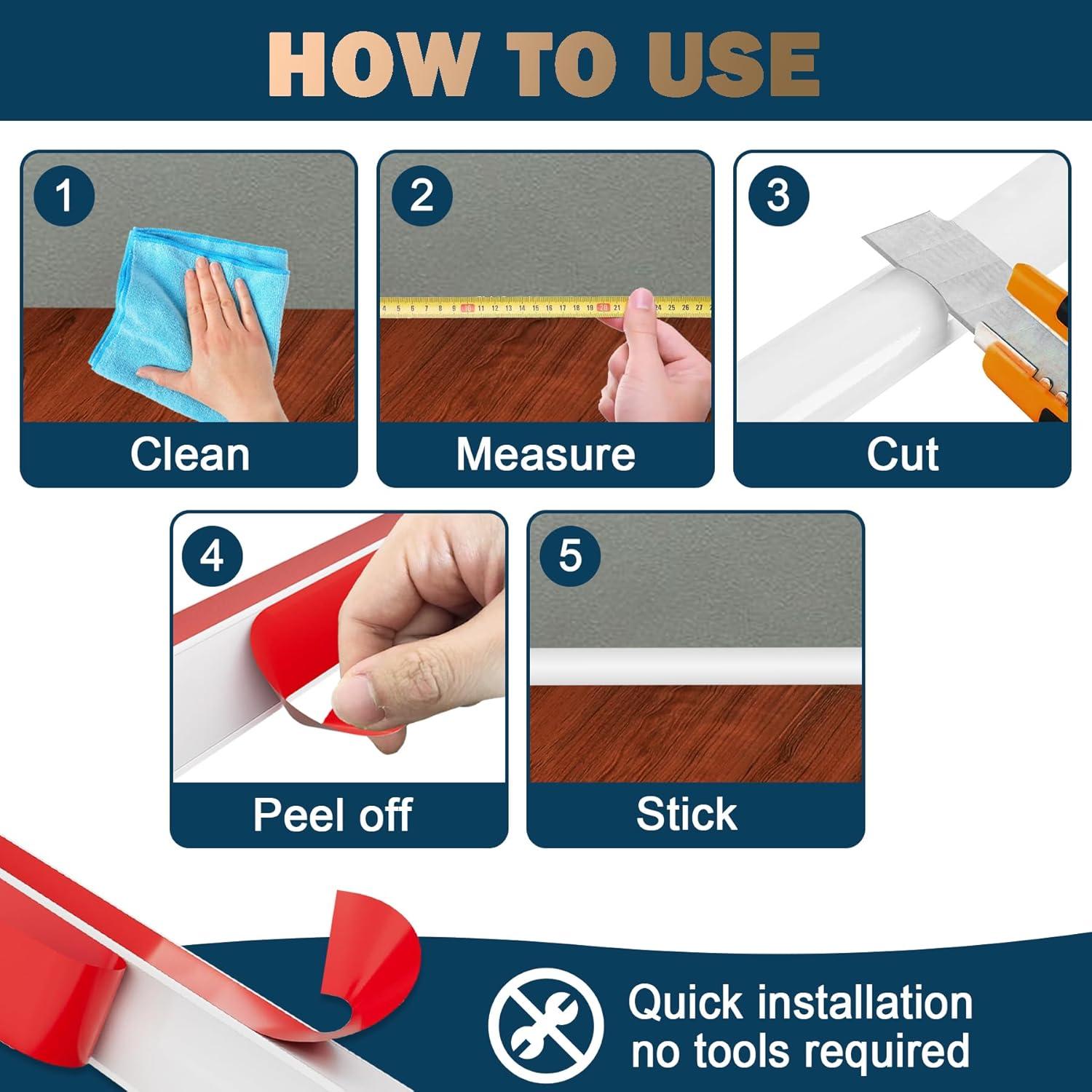 Moldura de Silicona Flexible ZIFUNY 4.02m Autoadhesiva Blanca