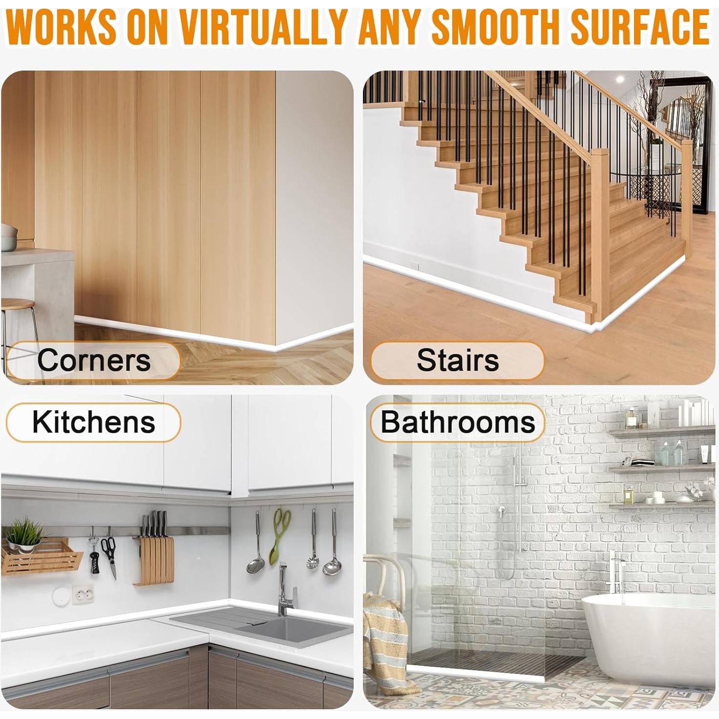 Moldura Flexible Autoadhesiva Hzetuu 299.72cm Silicona Blanca