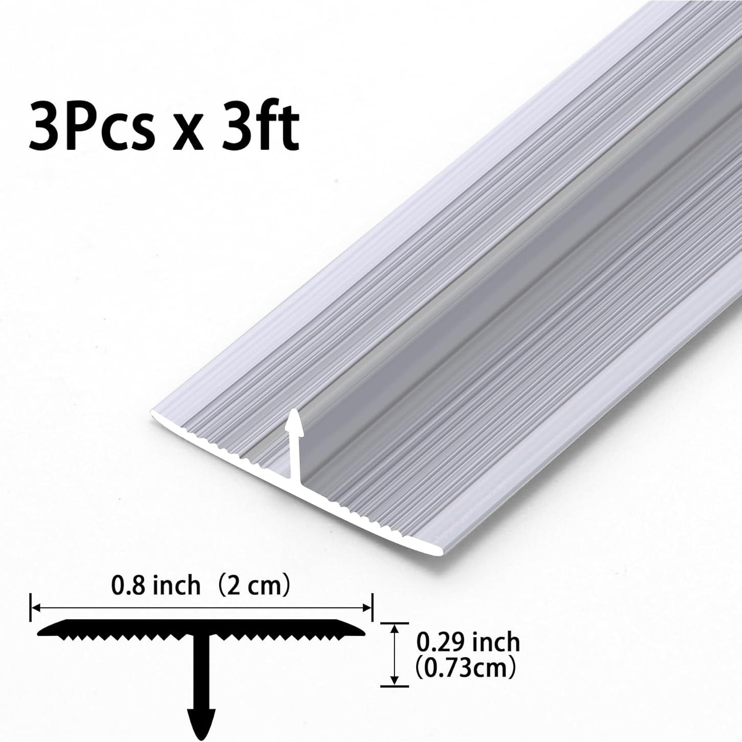 Tira de transición de piso aluminio Gaahing 3 piezas 0.9m plata mate