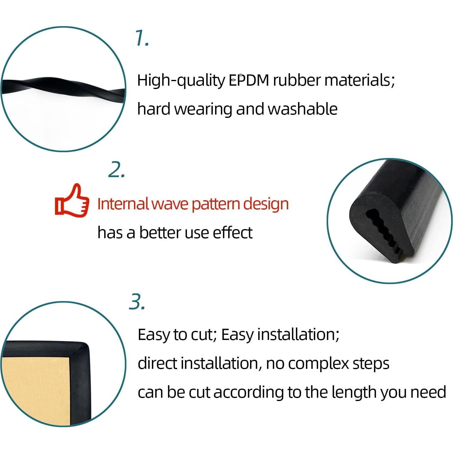 Bisel de borde de goma EPDM Tintvent 13 pies negro 1.6 mm