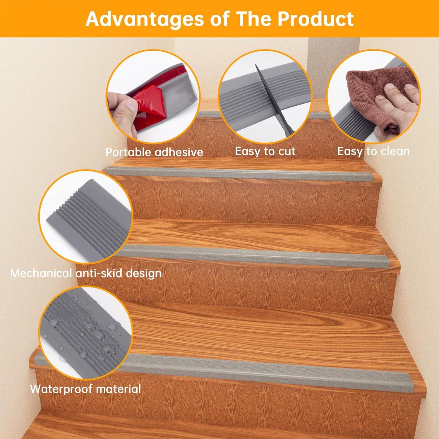 Protector de Borde de Escalera Antideslizante ADDFUN 2.13m Gris