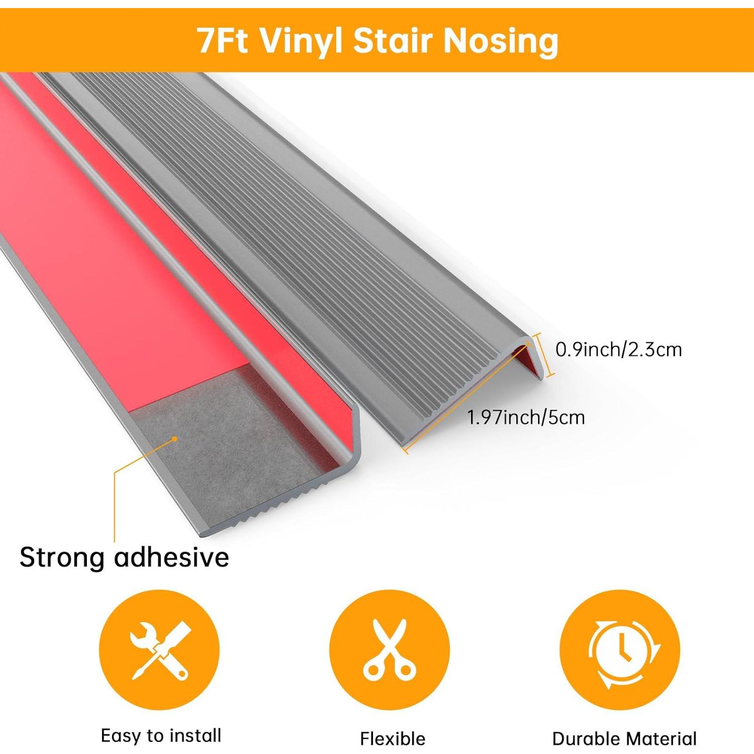Protector de Borde de Escalera Antideslizante ADDFUN 2.13m Gris