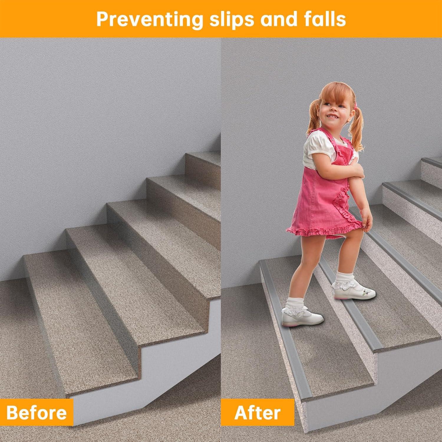 Protector de Borde de Escalera Antideslizante ADDFUN 2.13m Gris